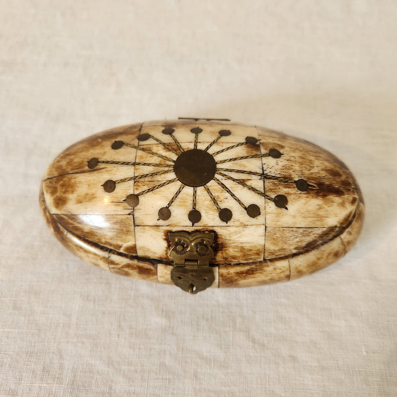 Vintage Indian Bone Oval shaped Jewellery Box