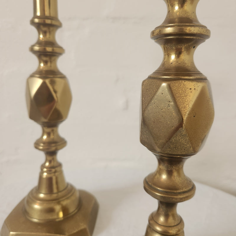 Antique Brass Candlestick Pair ‘King of Diamonds’