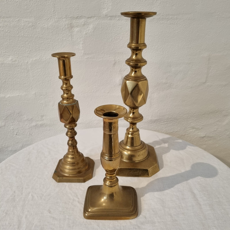 Antique Brass candlestick pair with oblong base