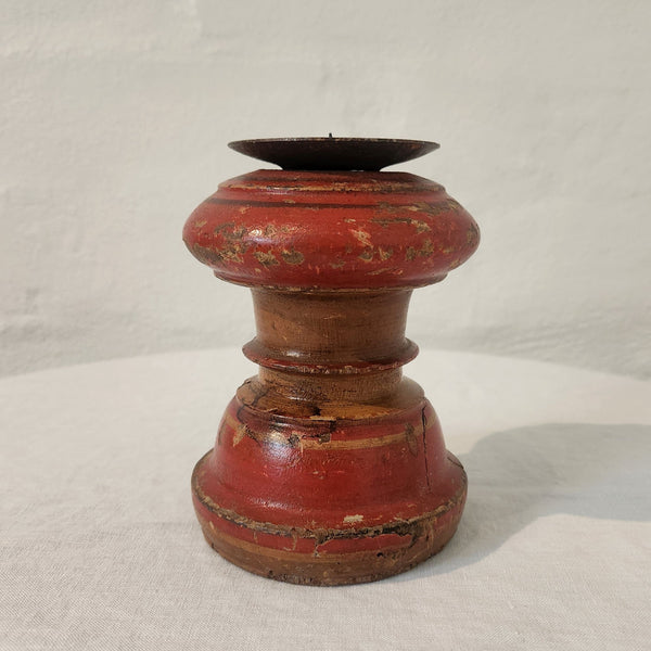 Indian Painted Wooden Pillar Candlestick