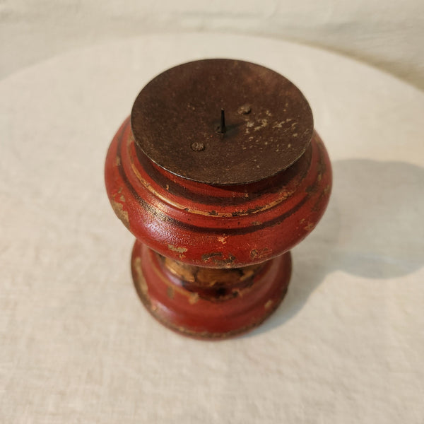 Indian Painted Wooden Pillar Candlestick