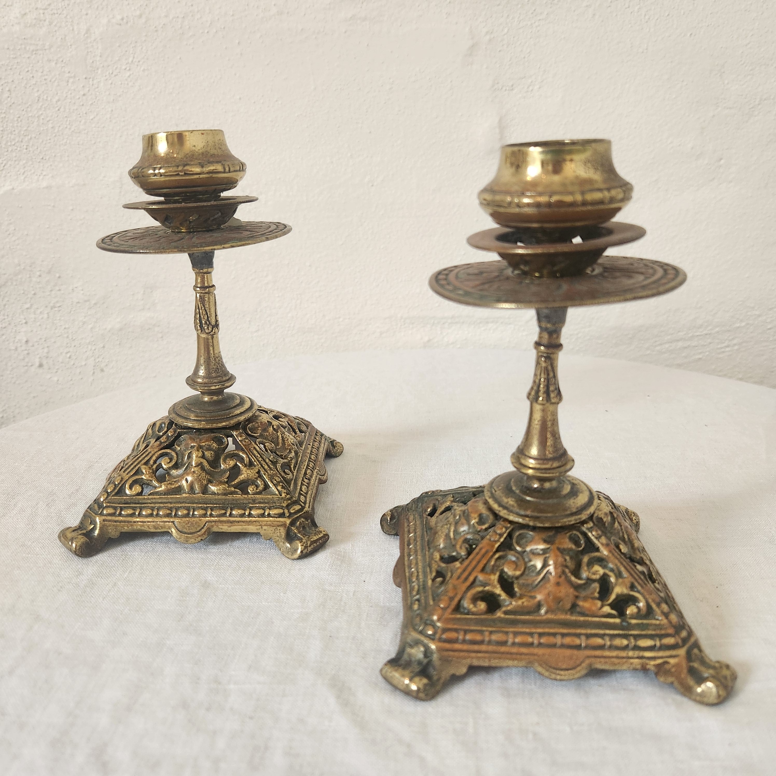 Ornate Petite Brass on Copper Vintage Candlesticks