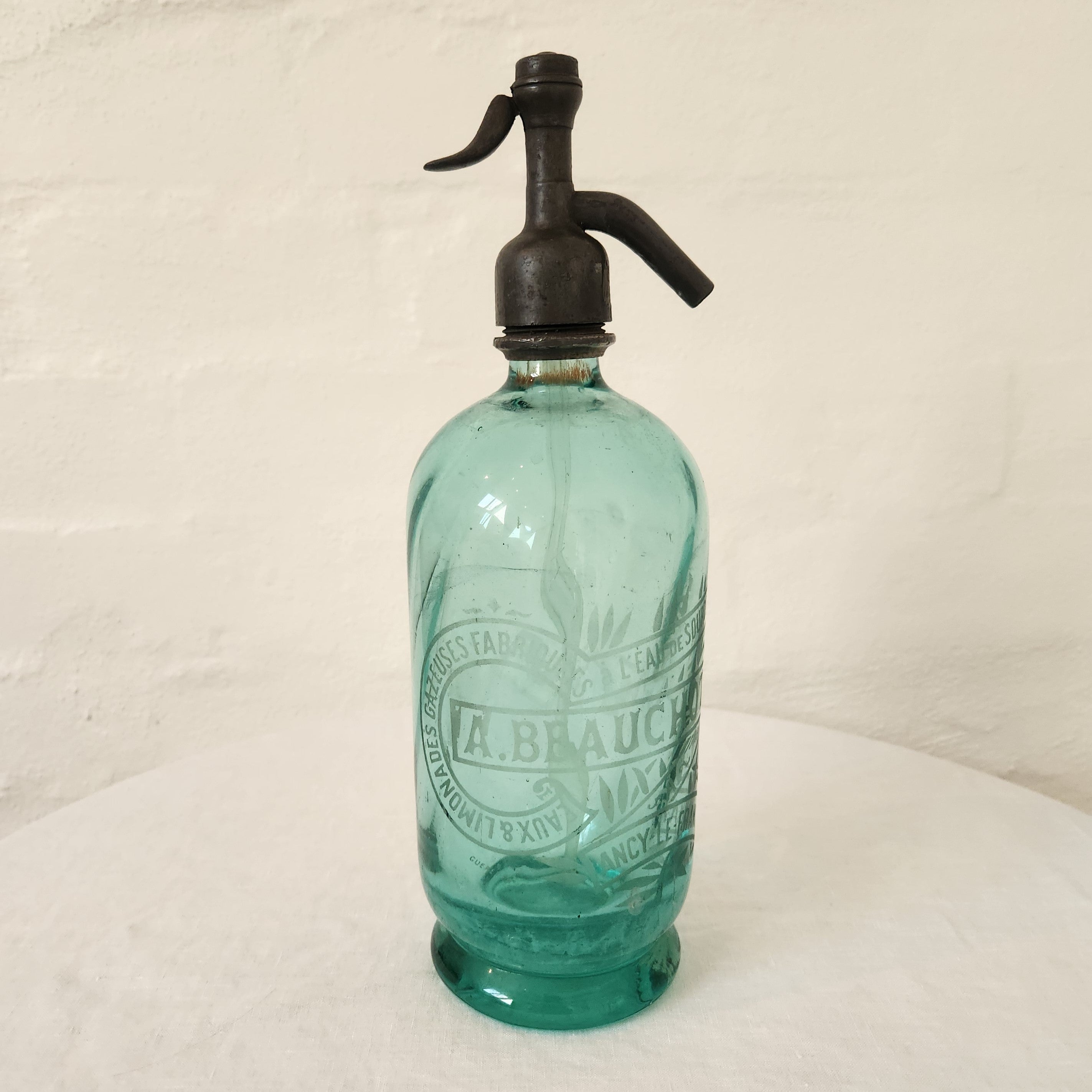Vintage French Turquoise Glass Siphon