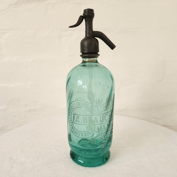 Vintage French Turquoise Glass Siphon