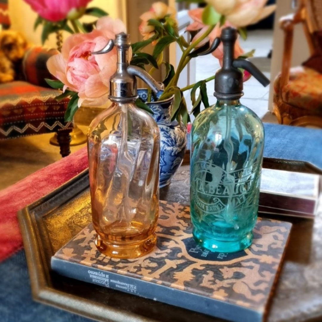 Vintage French Turquoise Glass Siphon