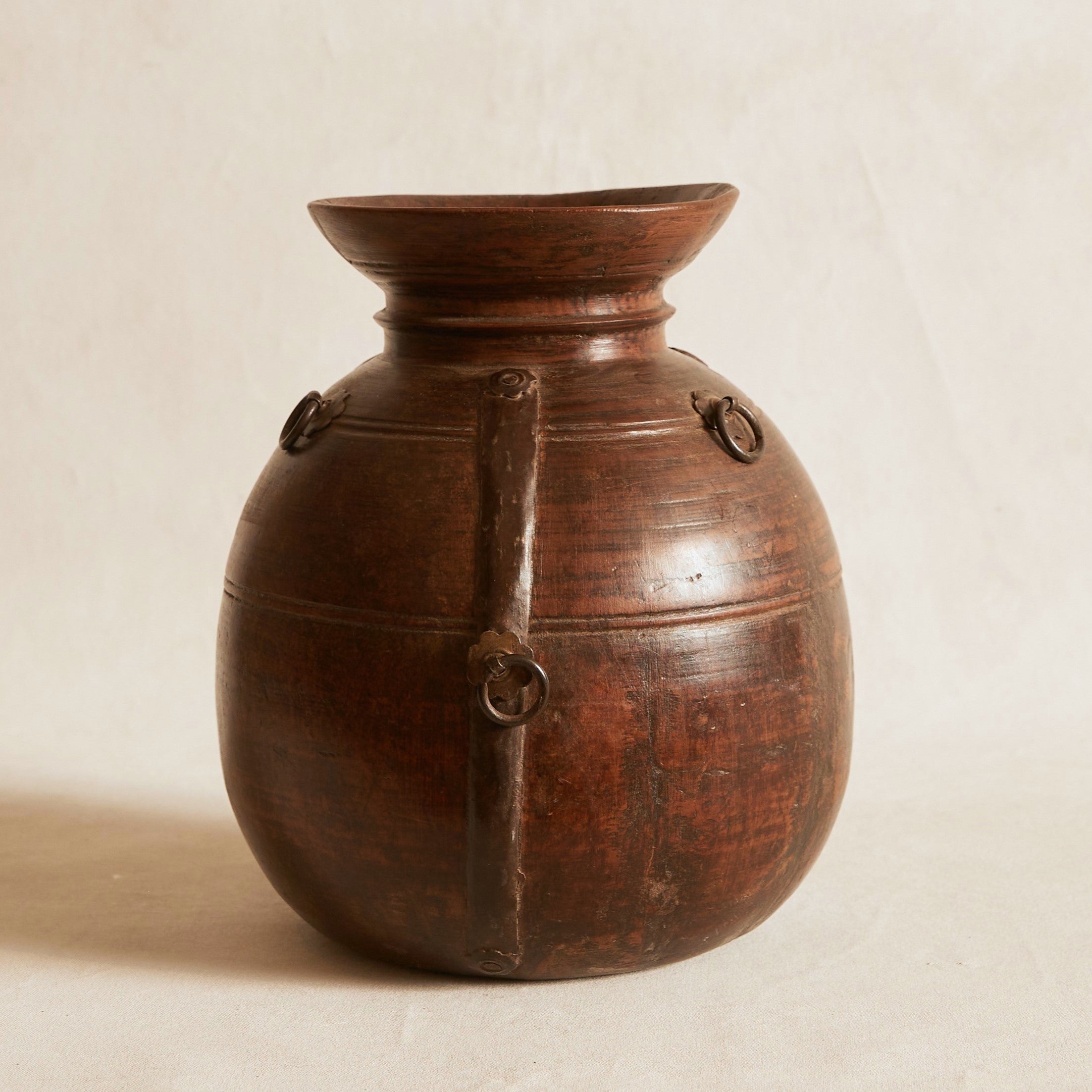 Wooden Naga Pot with metal trims - Large