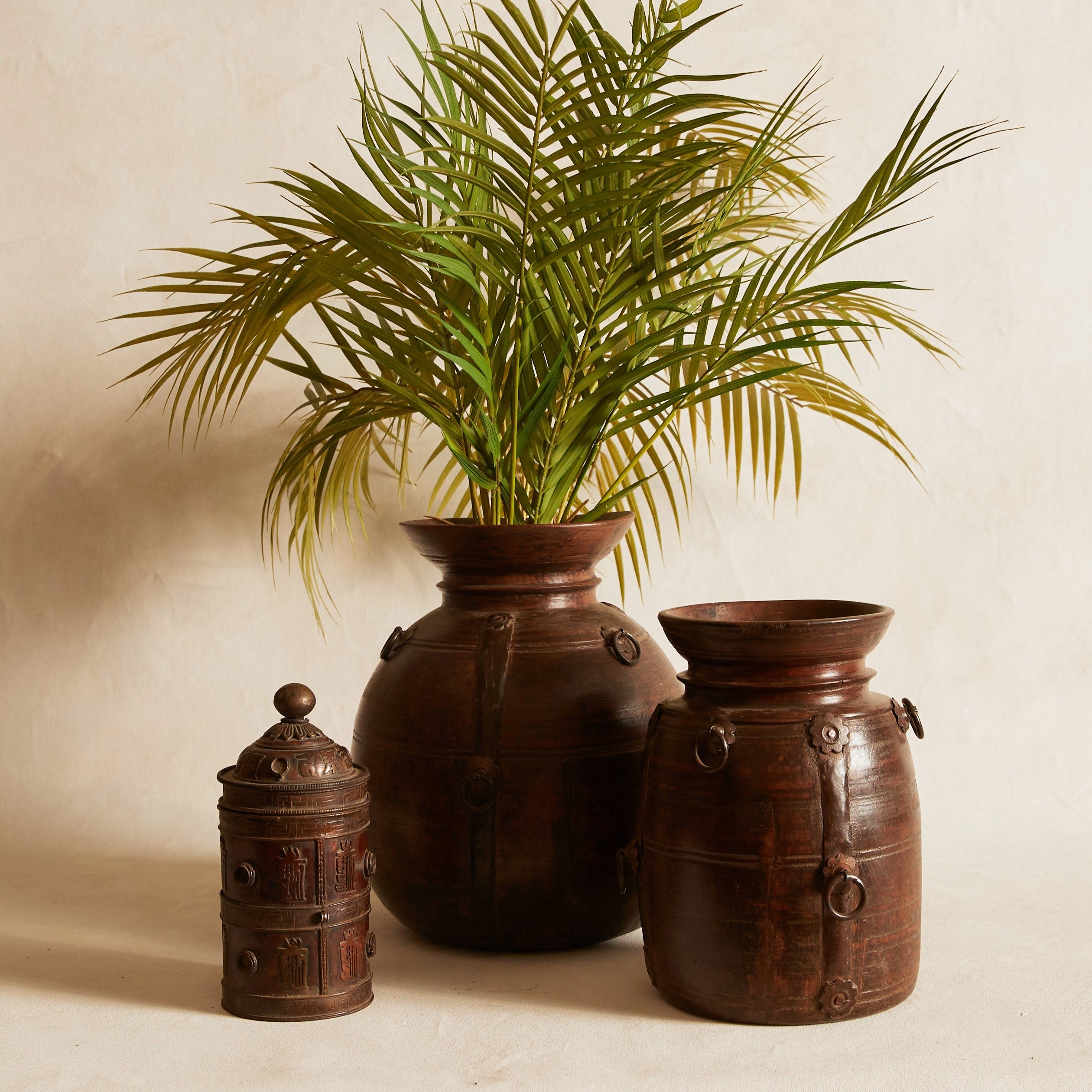 Wooden Naga Pot with metal trims - Large