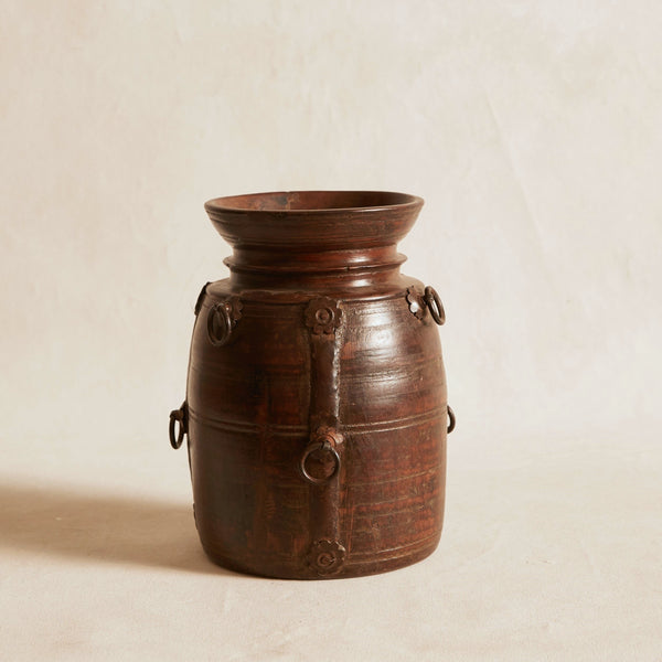 Wooden Naga Pot with metal trims - Medium