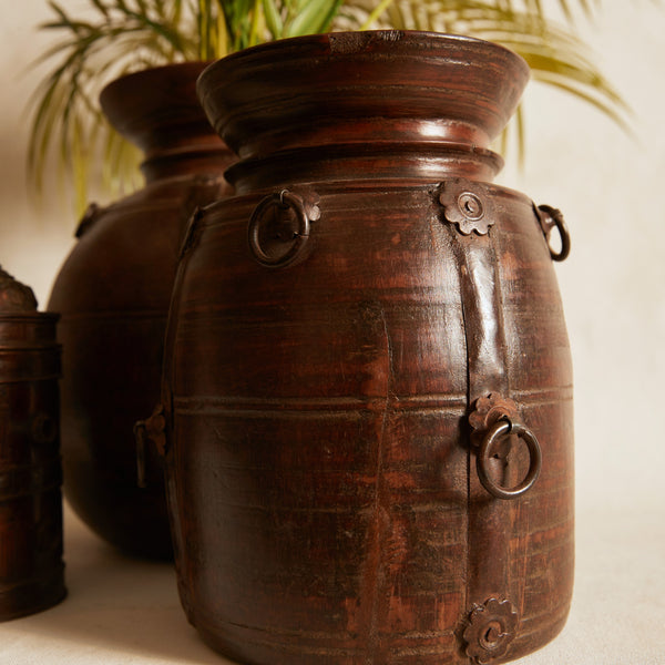 Wooden Naga Pot with metal trims - Medium