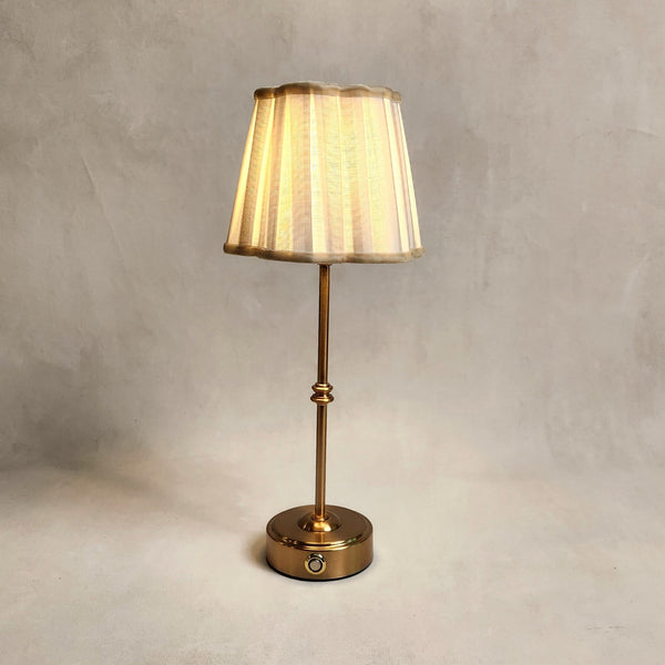 Beige Stripe Scallop Shade Cordless Table Lamp