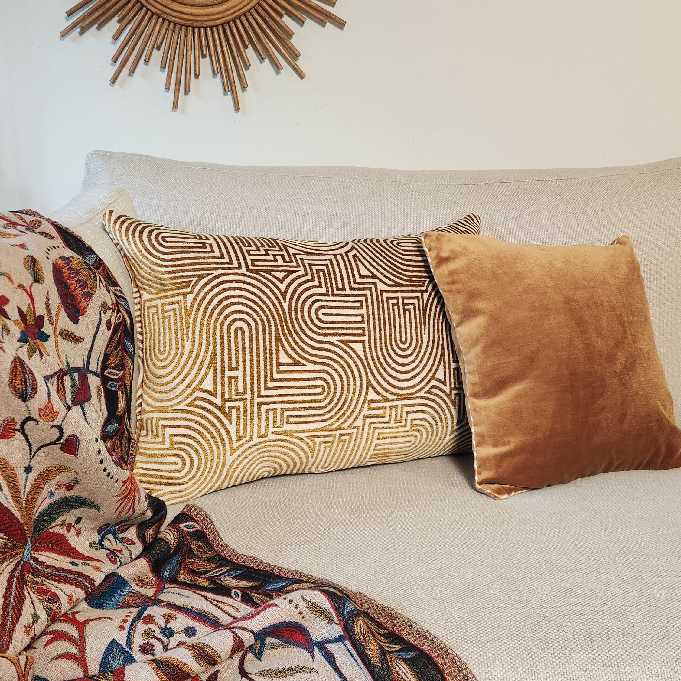 Klark Rectangular  Cushion - Ecru and Mustard