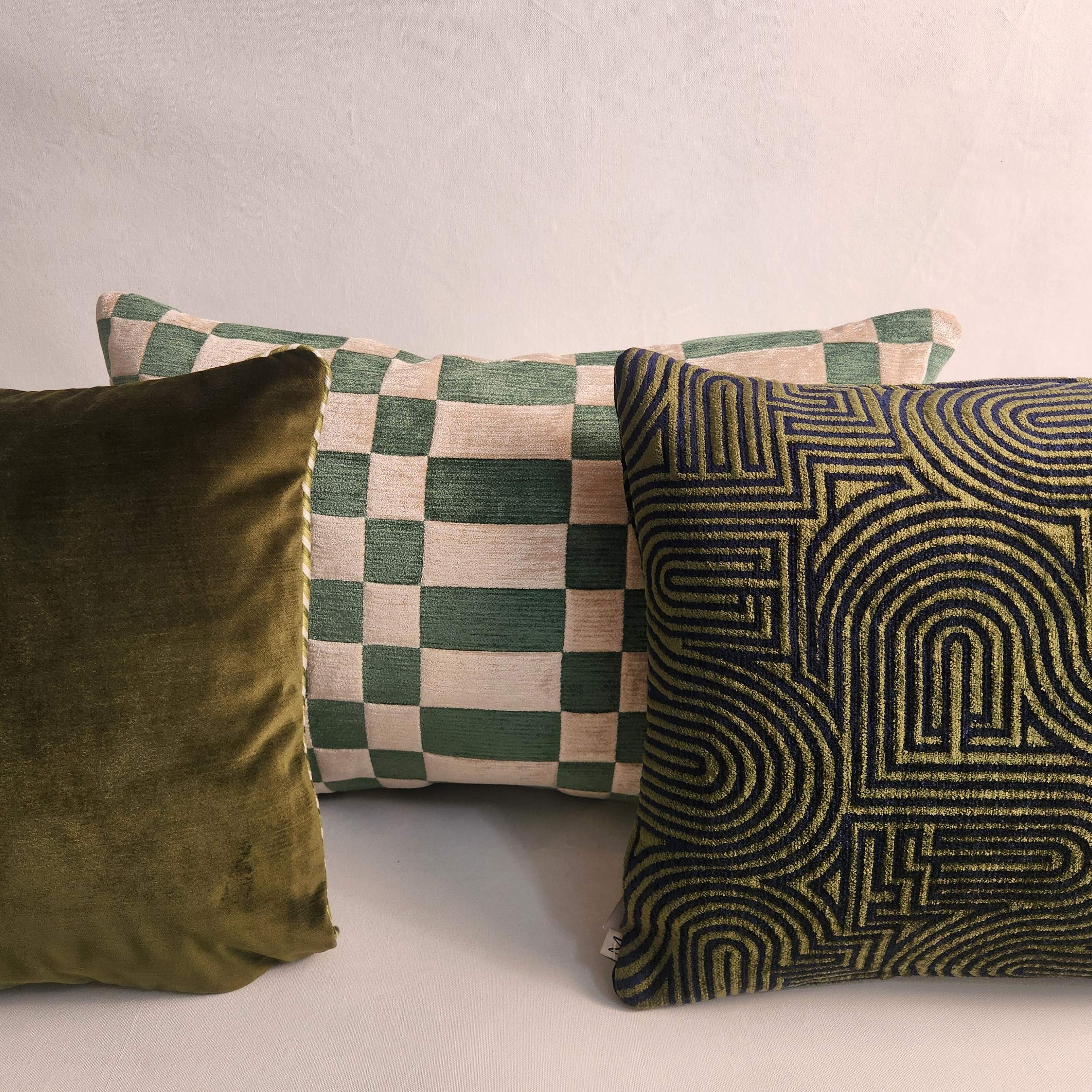 Tcheky Rectangular  Cushion - Ecru & Green