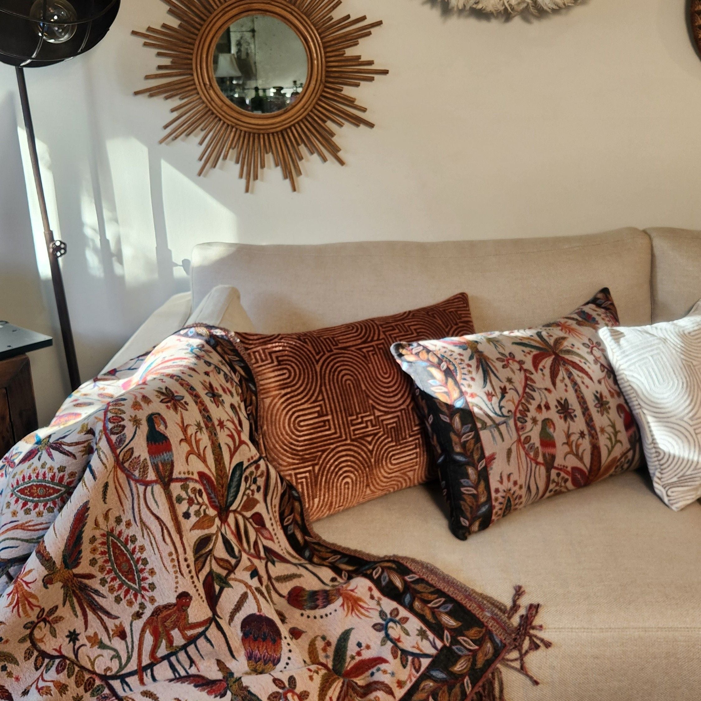 Klark Rectangular  Cushion - Peach Pink & Caramel