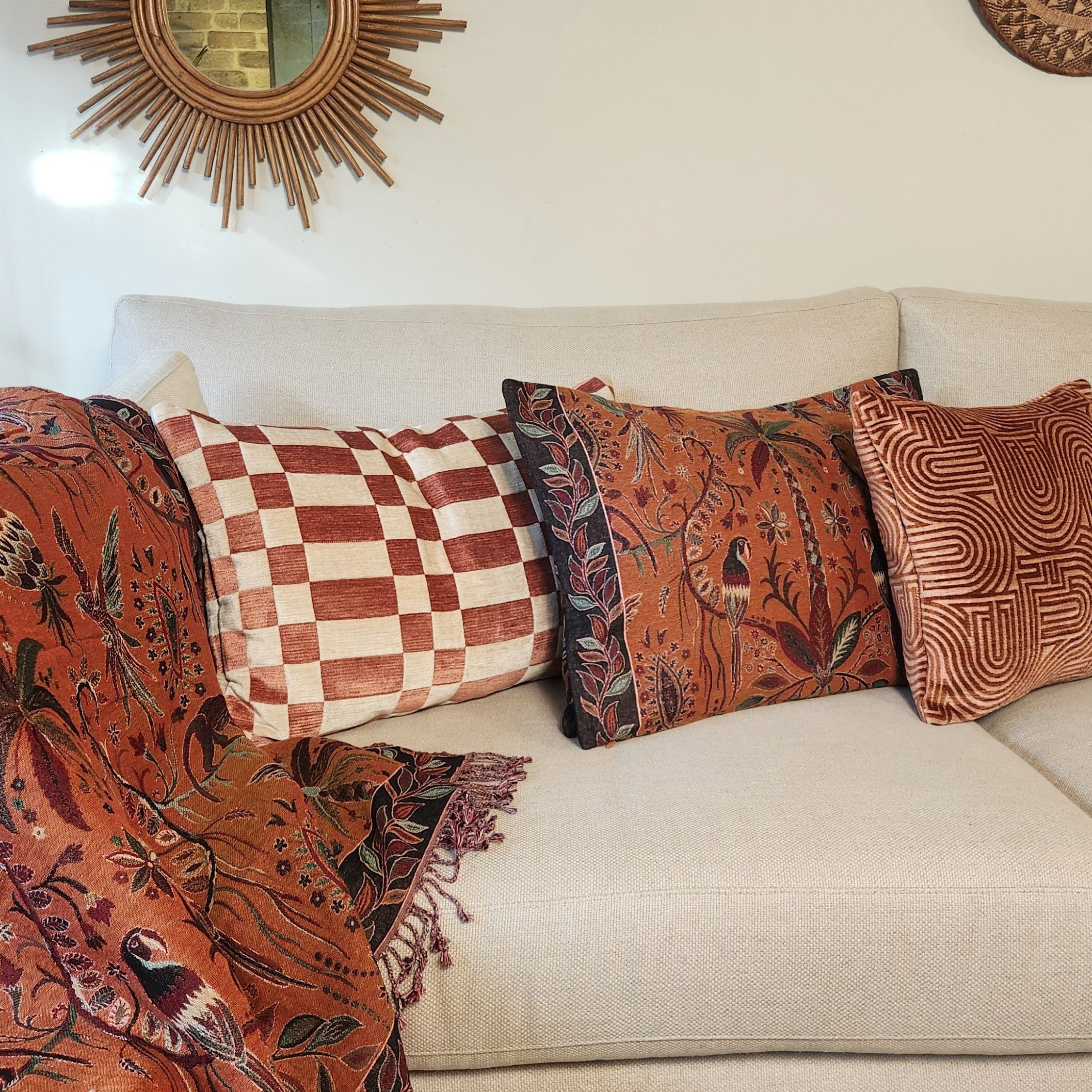 Klark Rectangular  Cushion - Peach Pink & Caramel