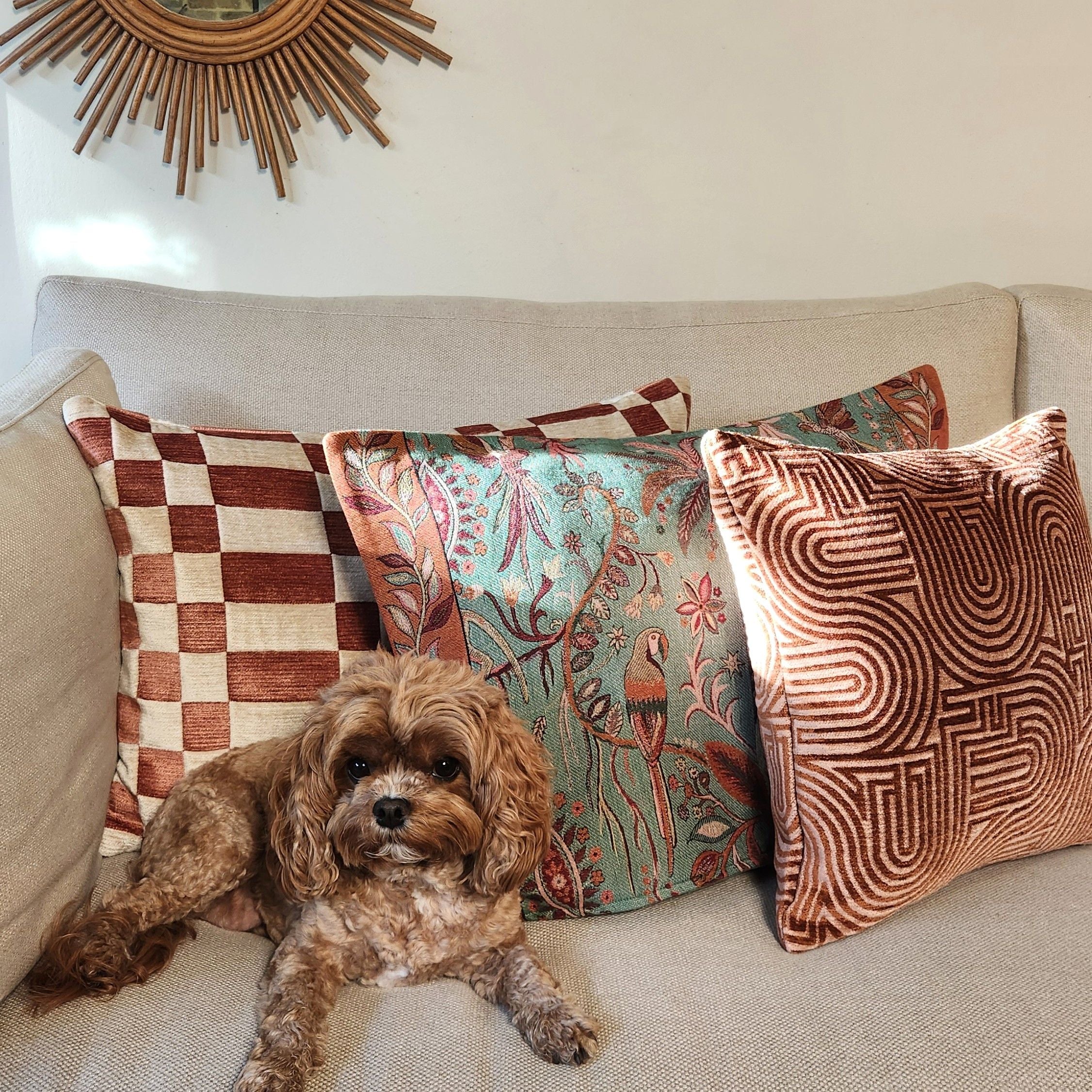 Tcheky Rectangular  Cushion - Ecru & Terracotta