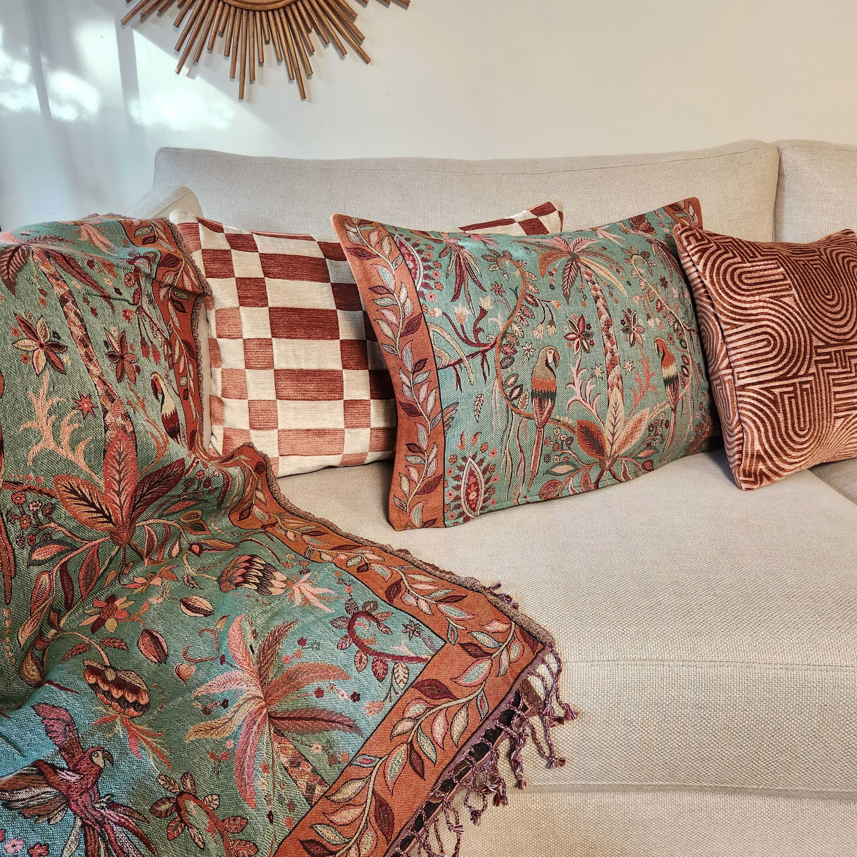 Tcheky Rectangular  Cushion - Ecru & Terracotta