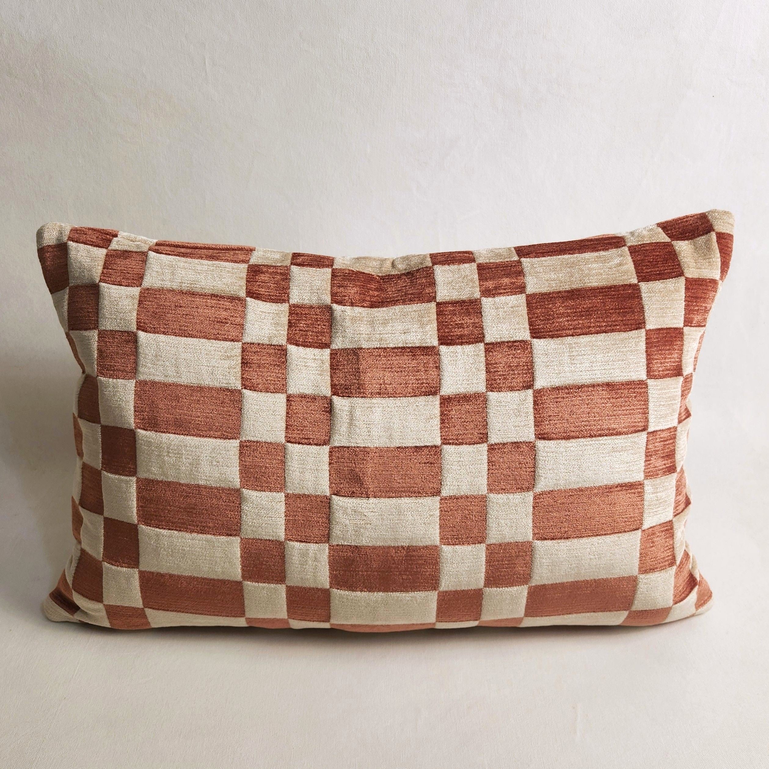 Tcheky Rectangular  Cushion - Ecru & Terracotta