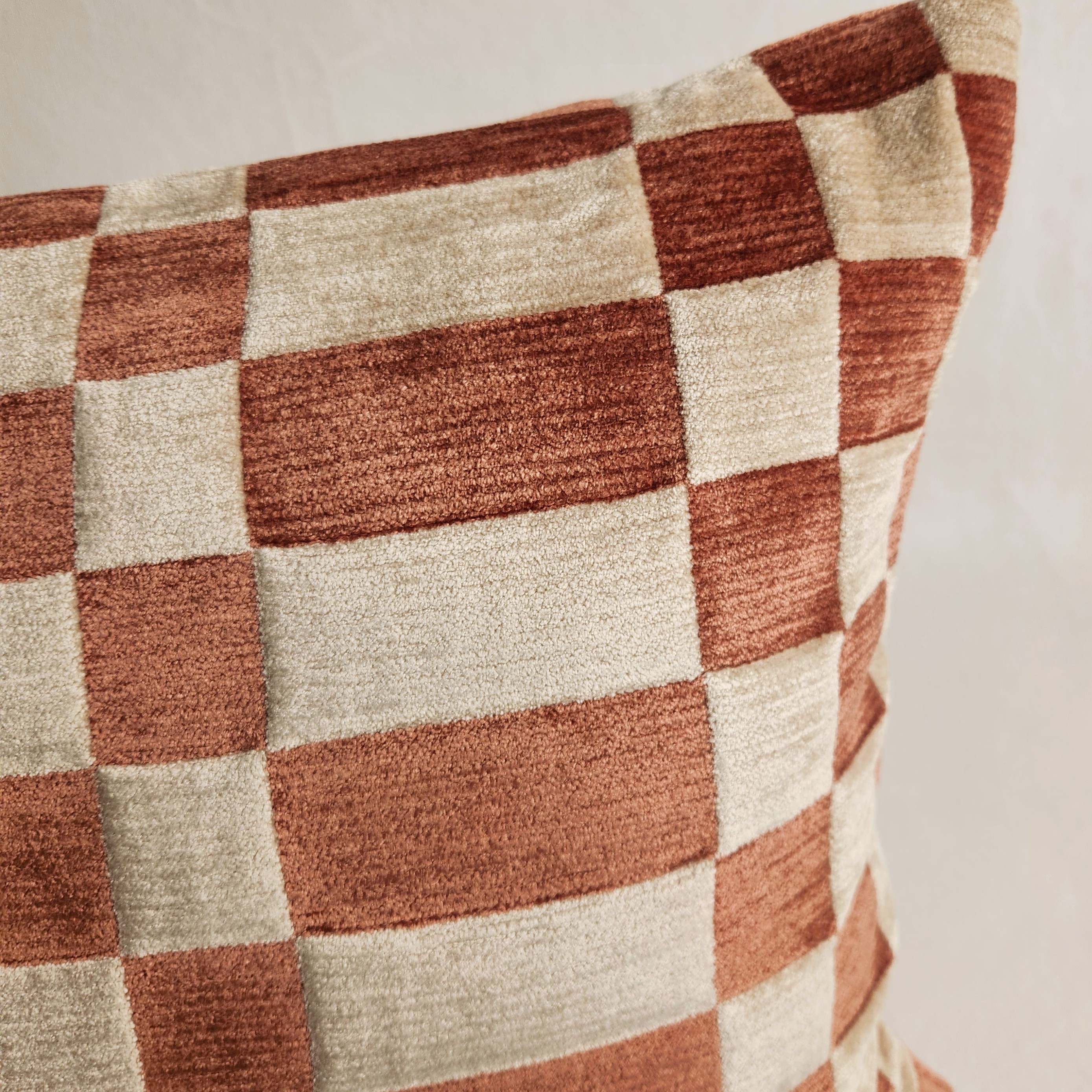 Tcheky Rectangular  Cushion - Ecru & Terracotta