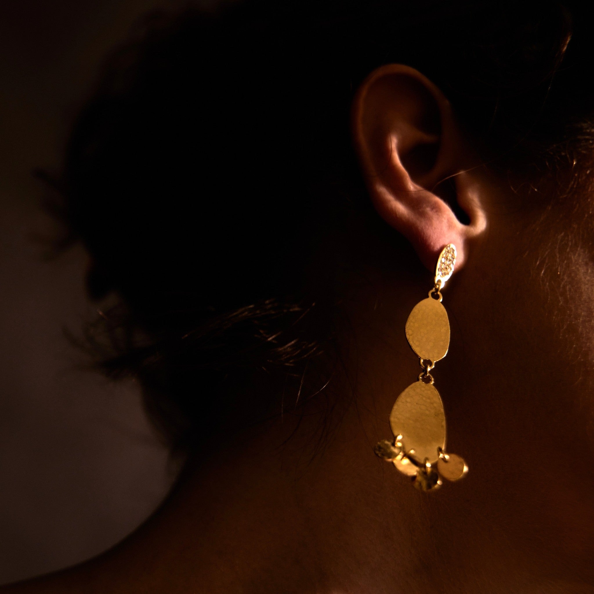 Chiara Beaten Gold Plated Drop Earrings
