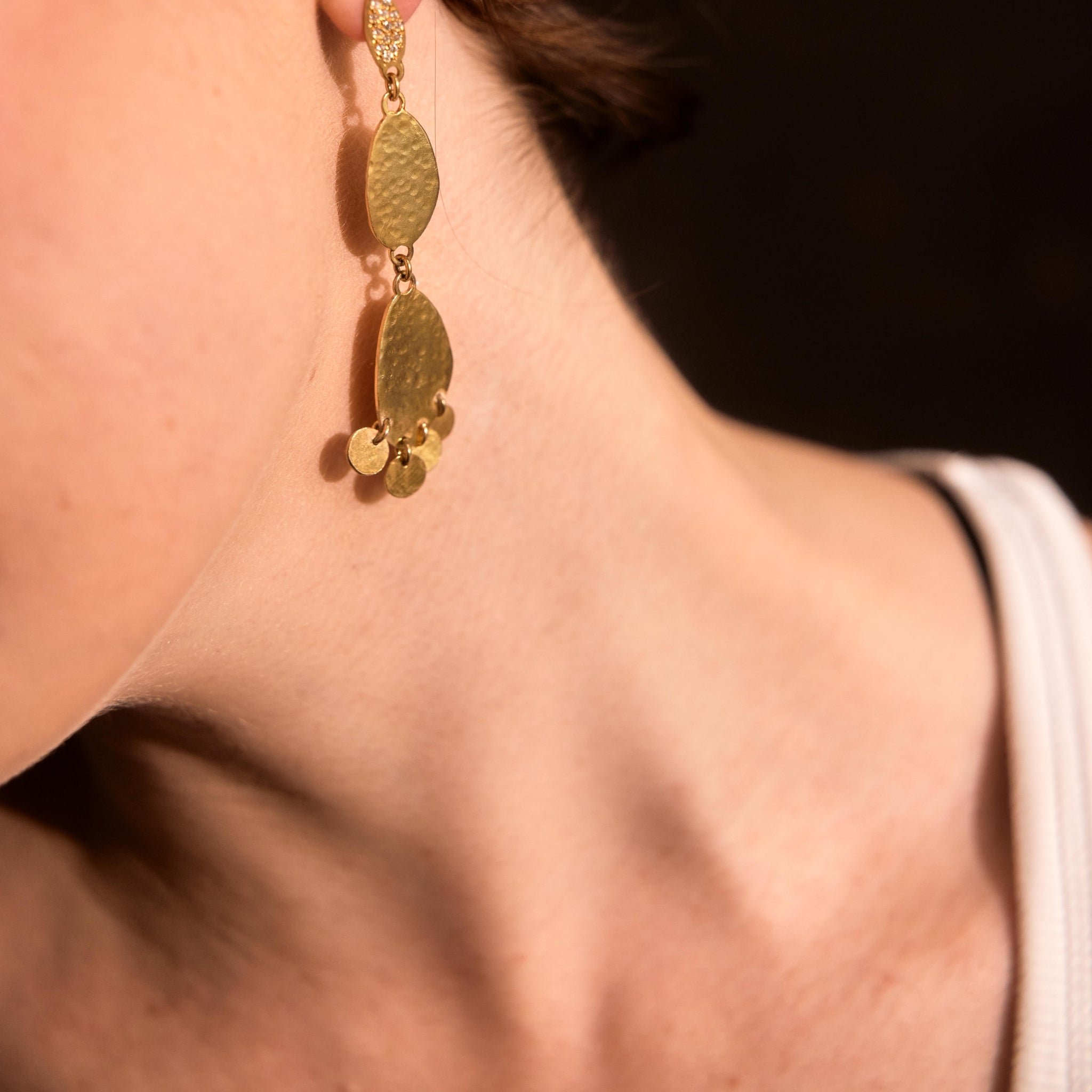 Chiara Beaten Gold Plated Drop Earrings