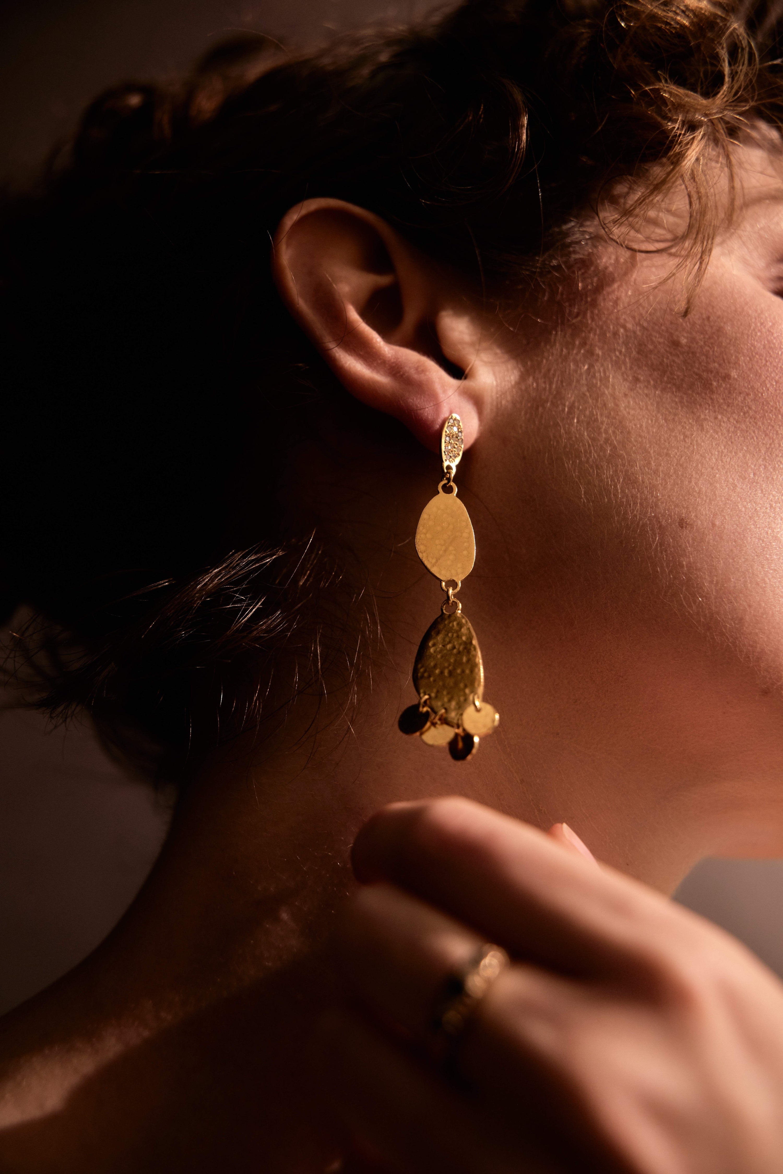 Chiara Beaten Gold Plated Drop Earrings