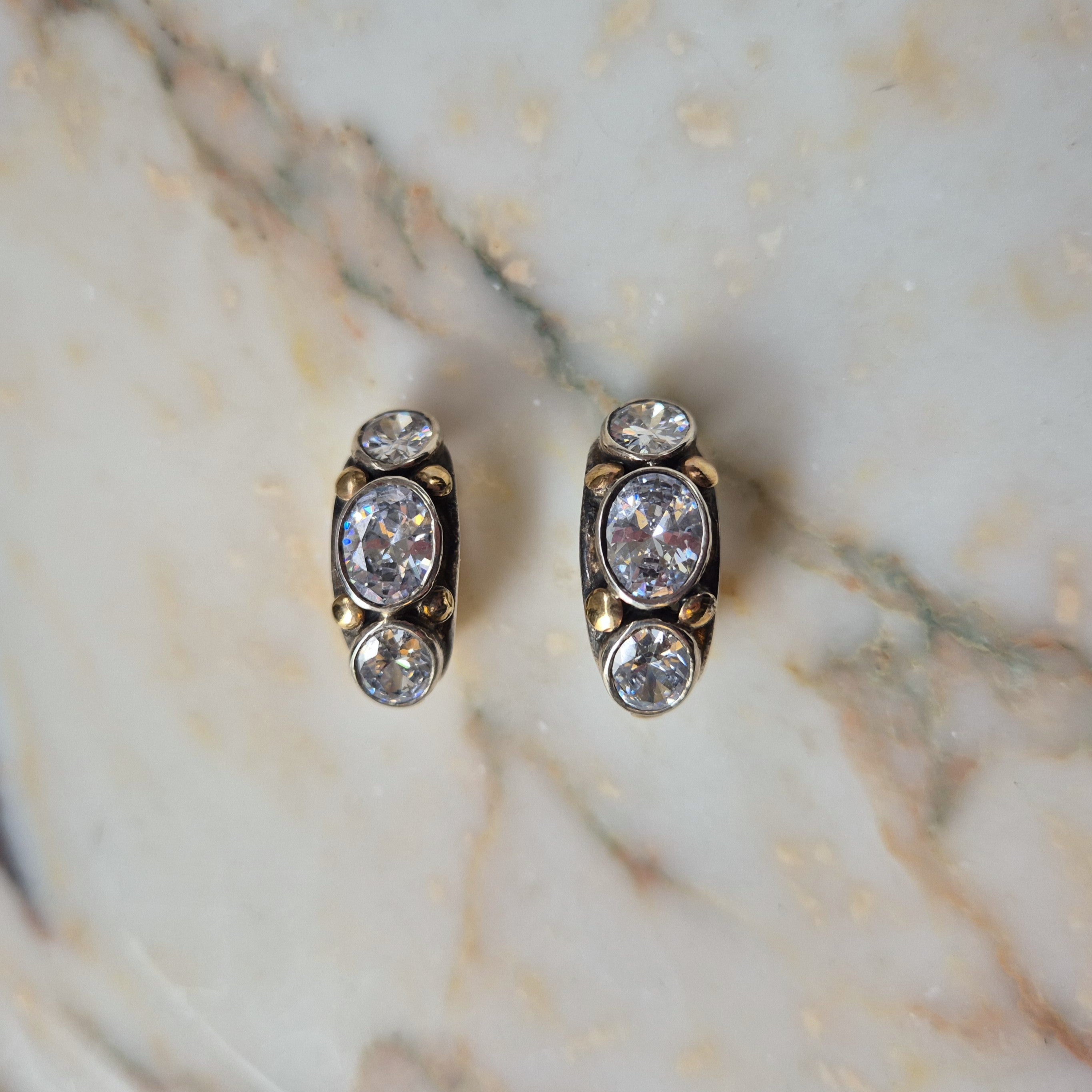 "Adelina"  Sterling Silver, 9ct Gold, and Zirconia Clip Earrings