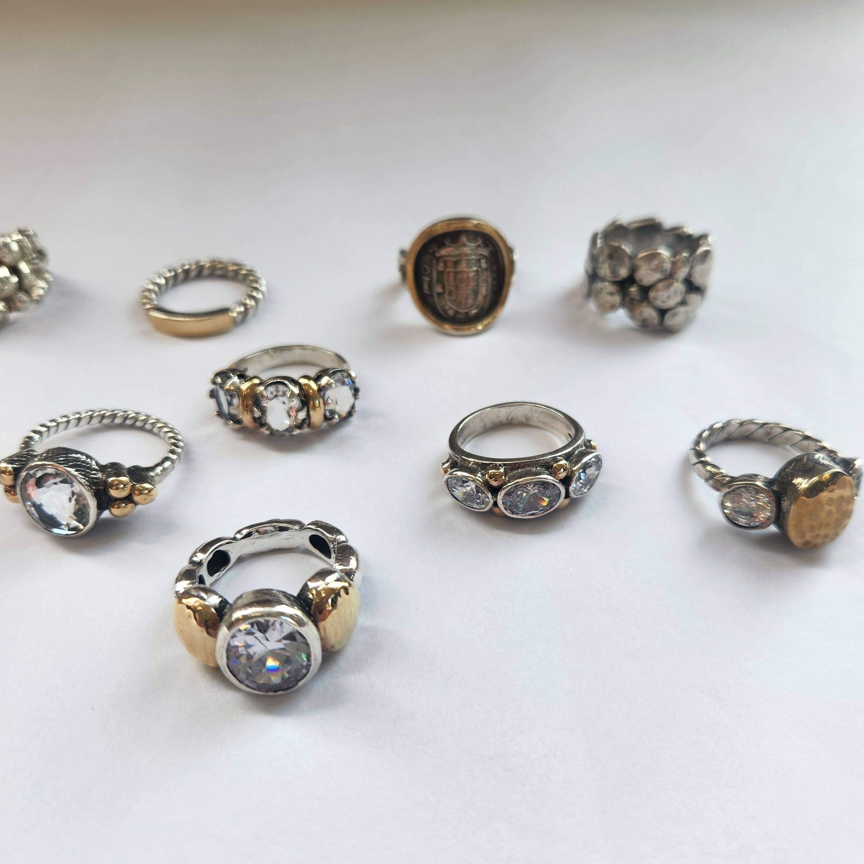 "Adelina" East-West Set Zirconia, 9ct Gold and sterling silver ring