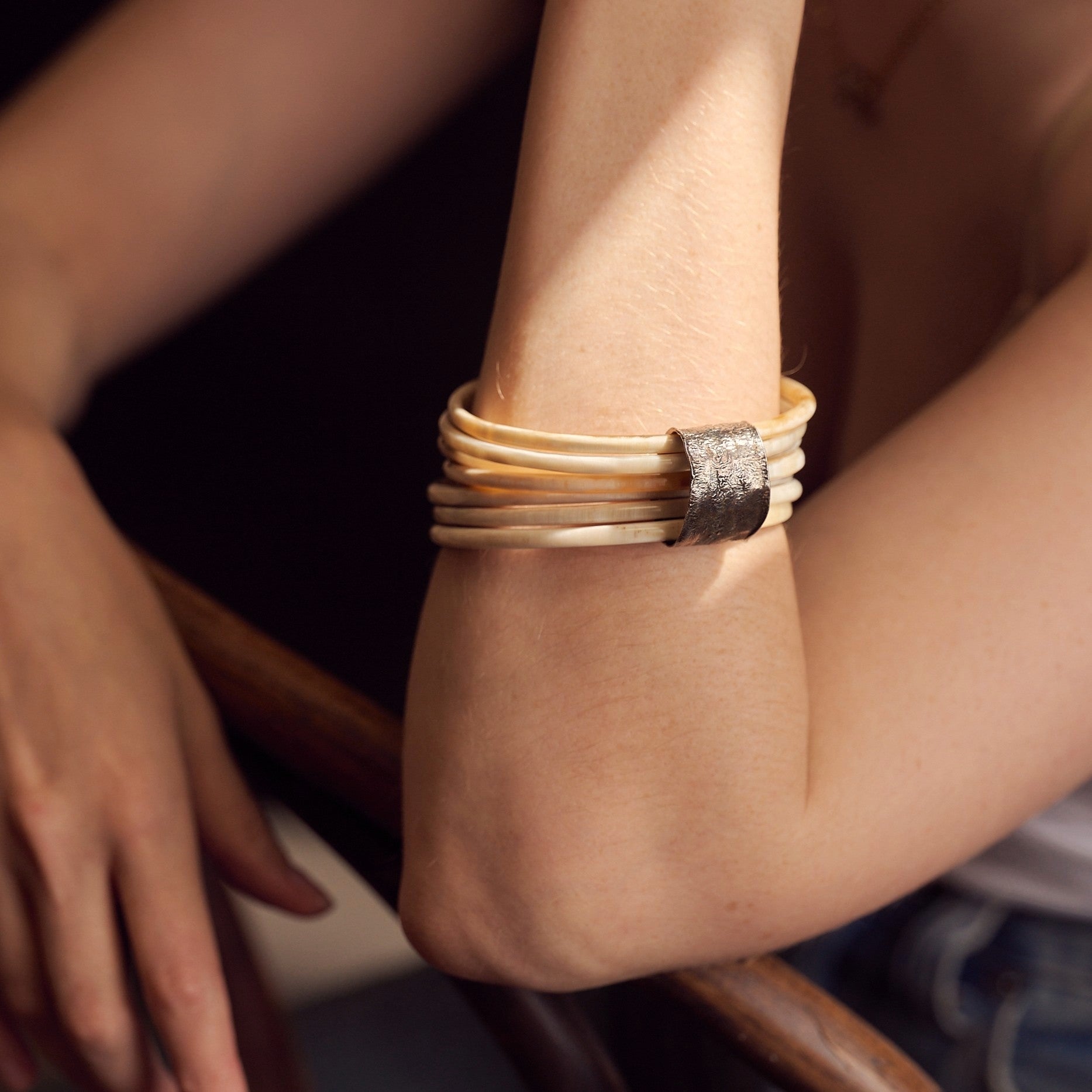 Buffalo Bangle Cluster of Seven with Silver plating.