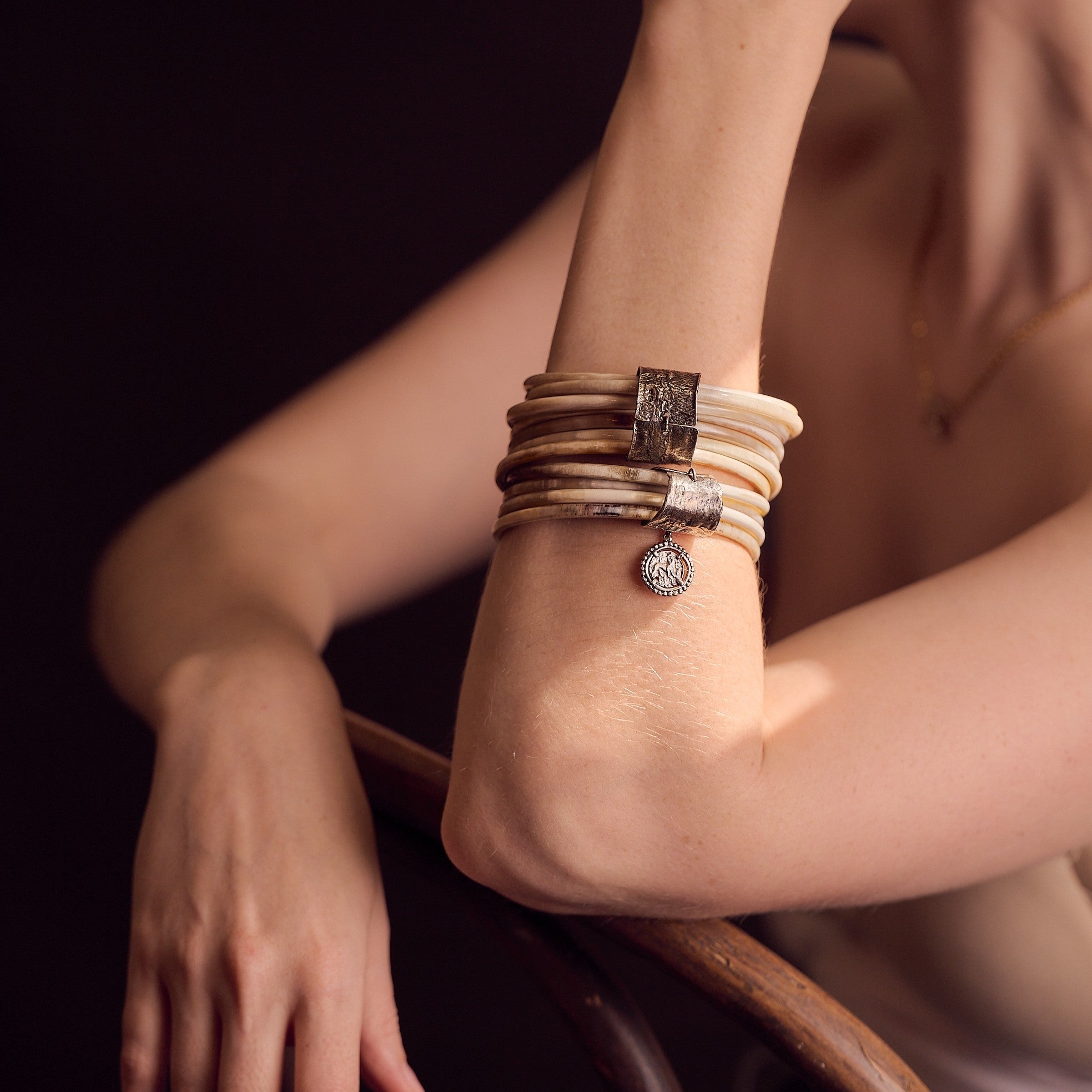 Buffalo Bangle Cluster of Seven with Silver plating.