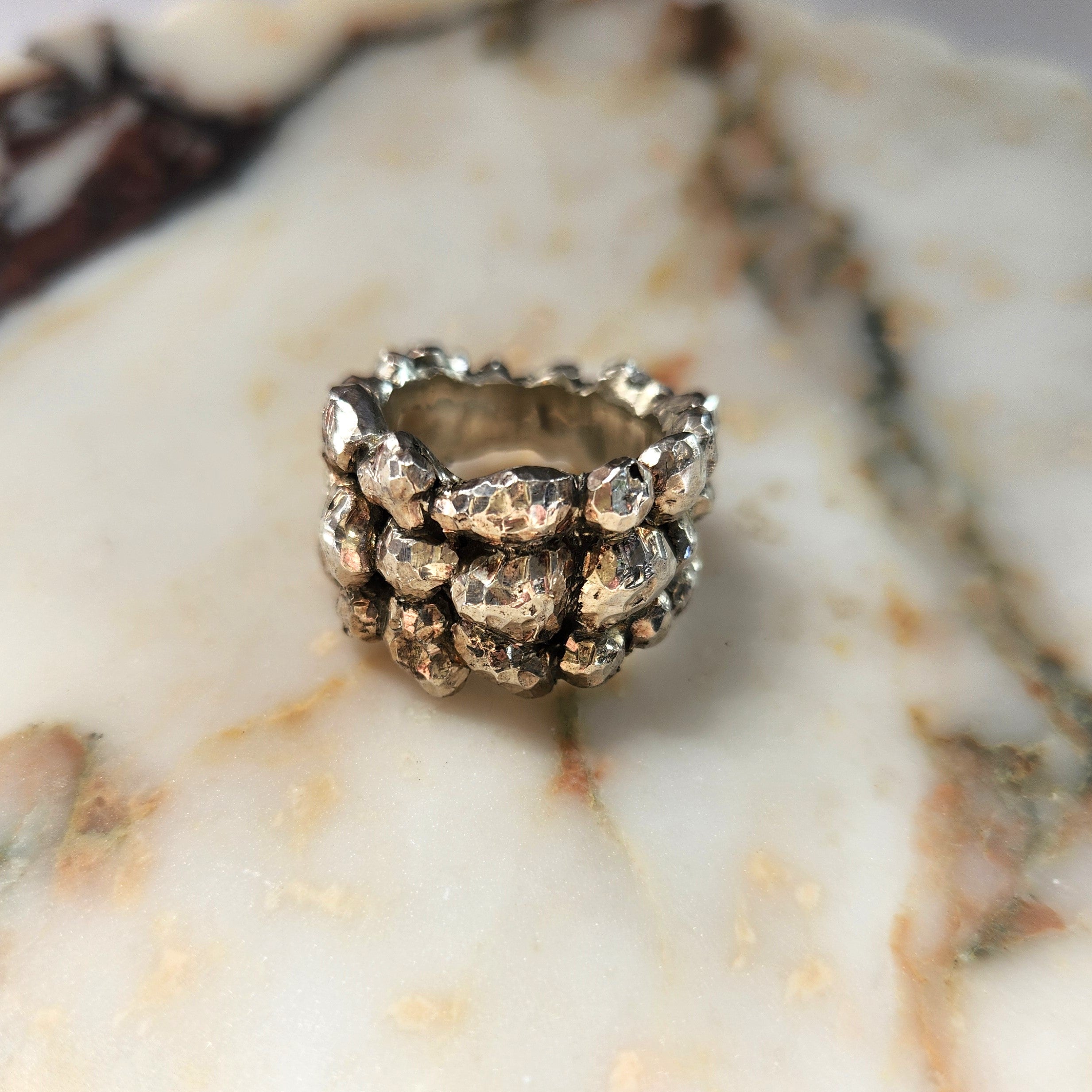 Sterling Silver Hand Cut Textured Bomb Ring