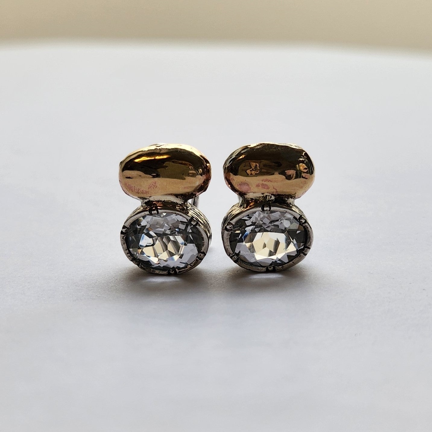 "Celeste"  Sterling Silver, 9ct Gold, and Zirconia Oval Earrings