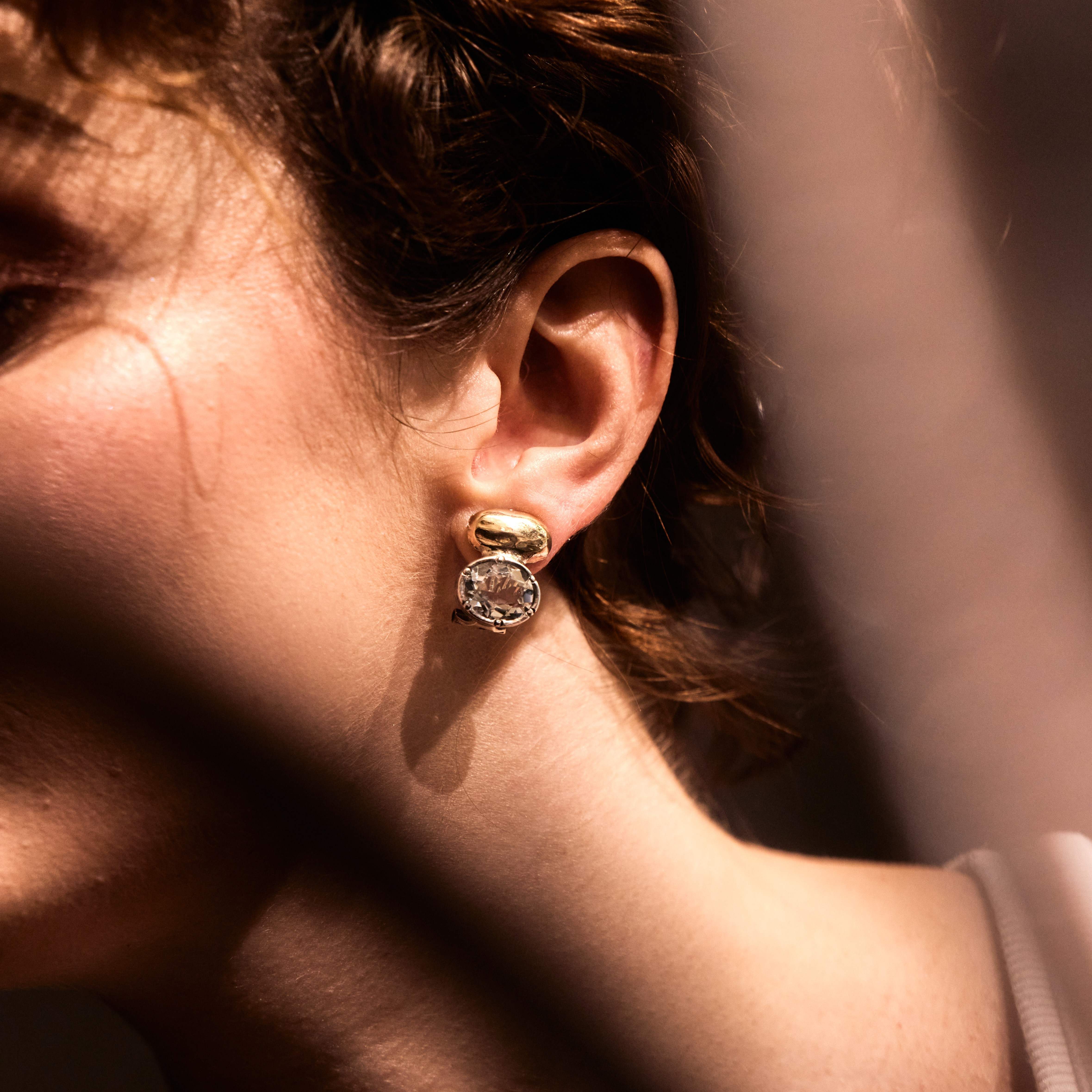 "Celeste"  Sterling Silver, 9ct Gold, and Zirconia Oval Earrings