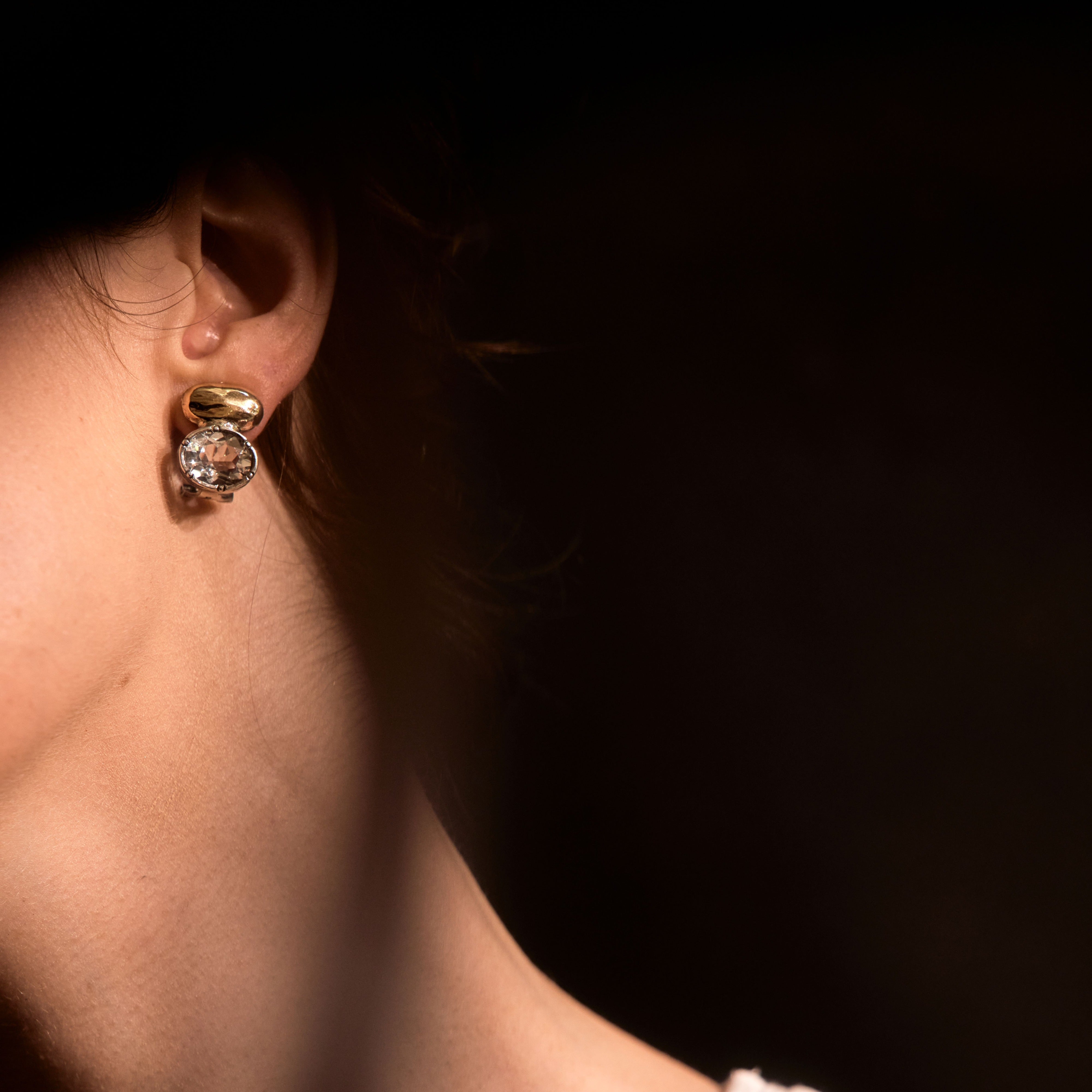 "Celeste"  Sterling Silver, 9ct Gold, and Zirconia Oval Earrings