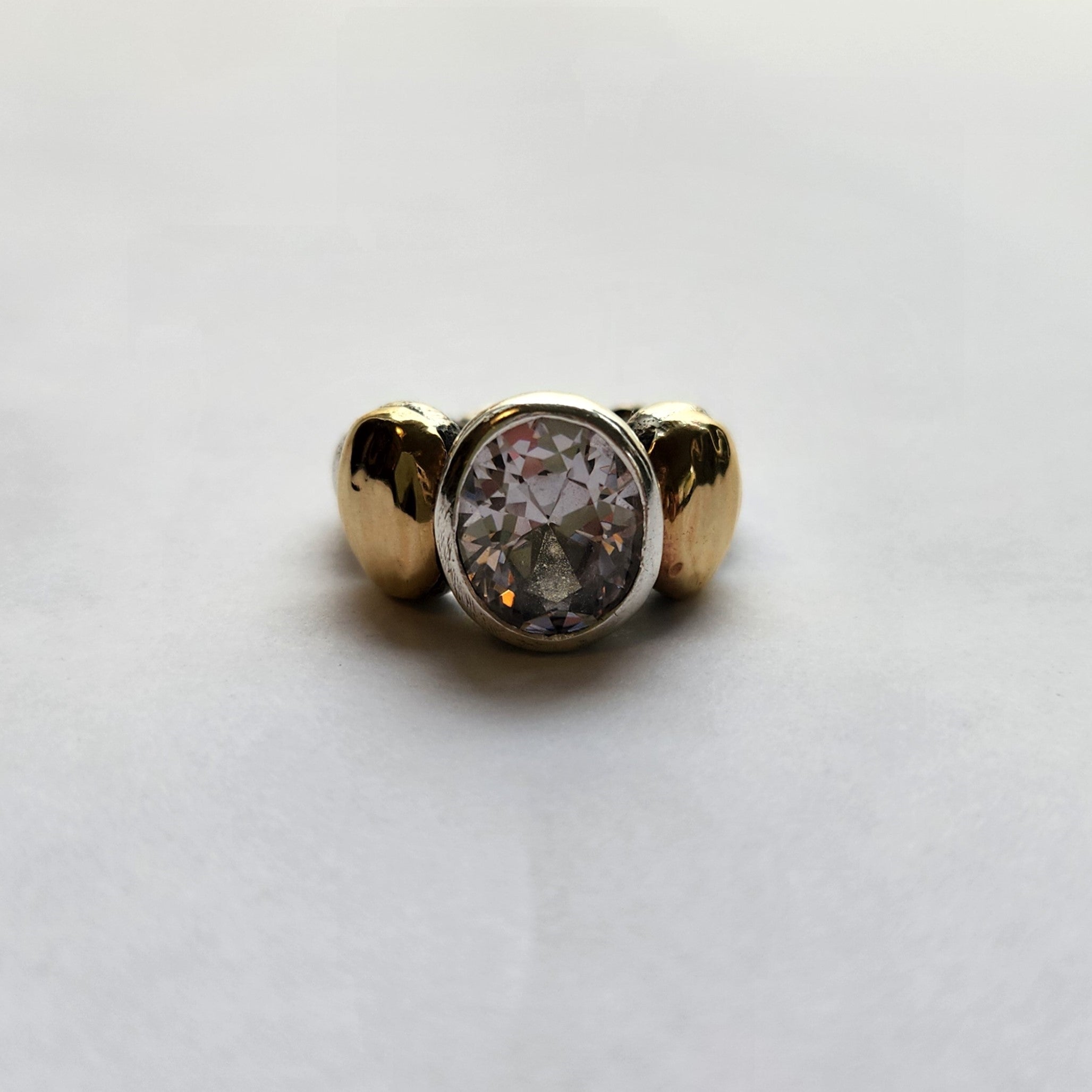 "Celeste" Sterling Silver Ring with Centre Zirconia and 9ct gold layered Pepita Flanks