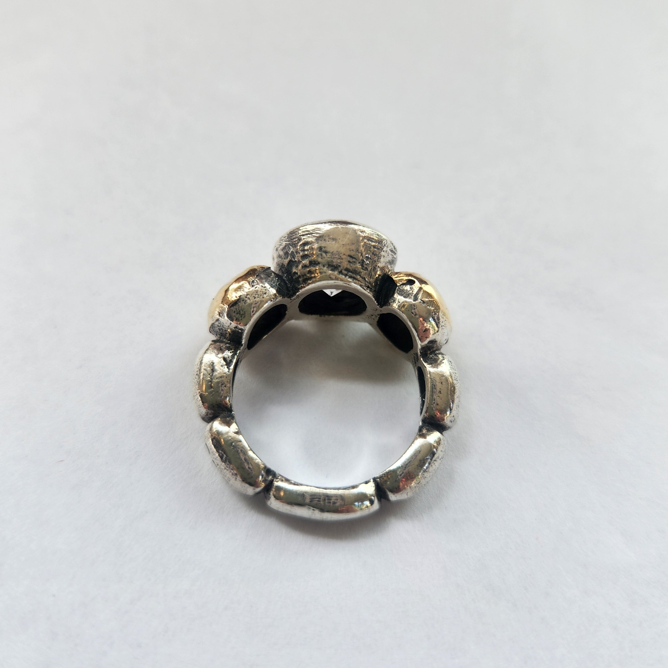 "Celeste" Sterling Silver Ring with Centre Zirconia and 9ct gold layered Pepita Flanks