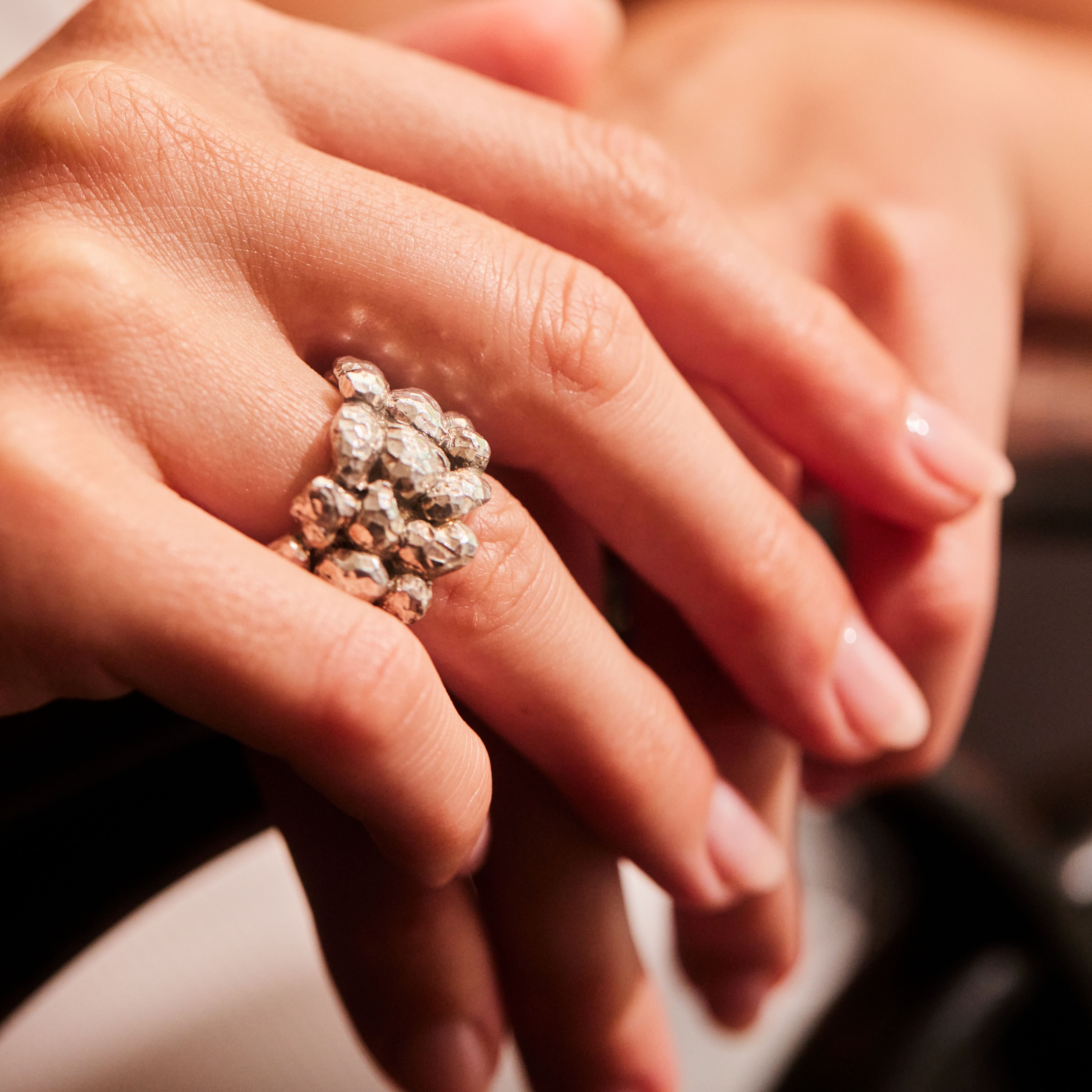 Sterling Silver Hand Cut Textured Bomb Ring