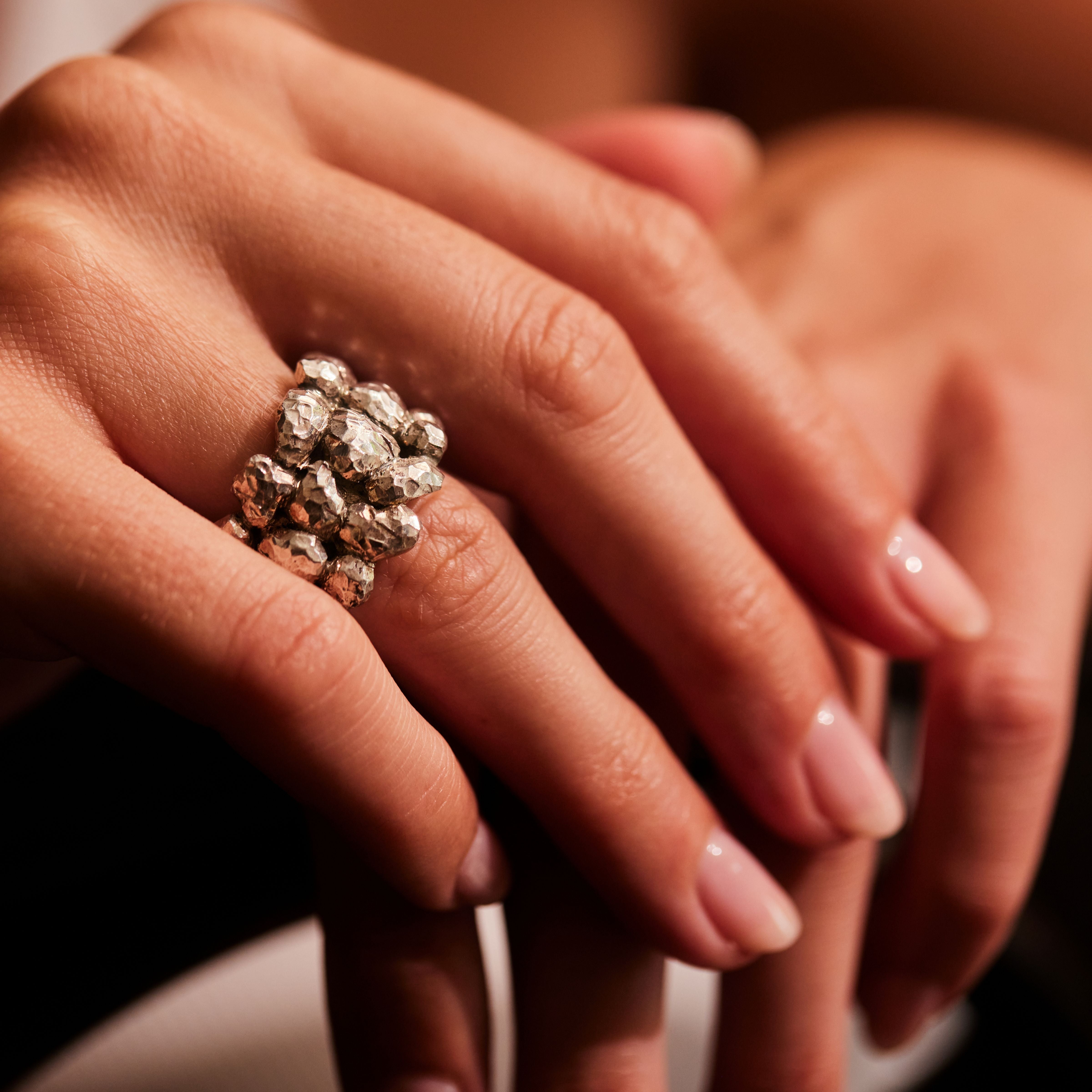Sterling Silver Hand Cut Textured Bomb Ring