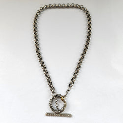 "Mathilde"  T Bar Silver Curb Link Chain with 9 ct gold