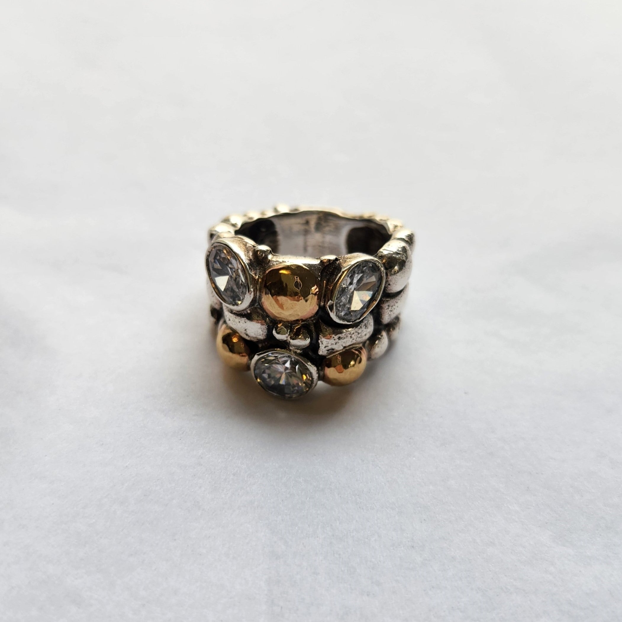 "Pia" Granite Ring with 9ct Gold Sterling Silver and Zirconia