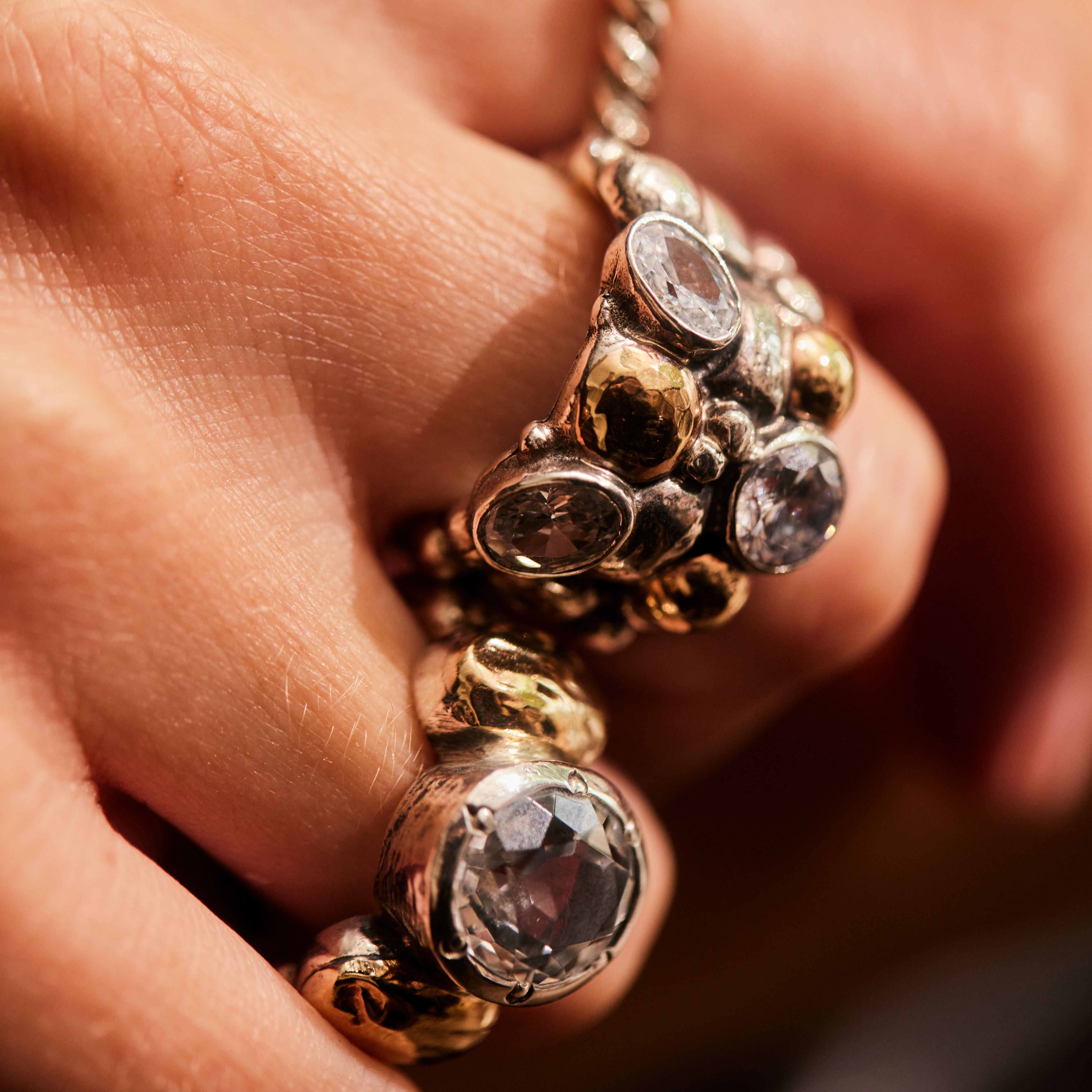 "Pia" Granite Ring with 9ct Gold Sterling Silver and Zirconia