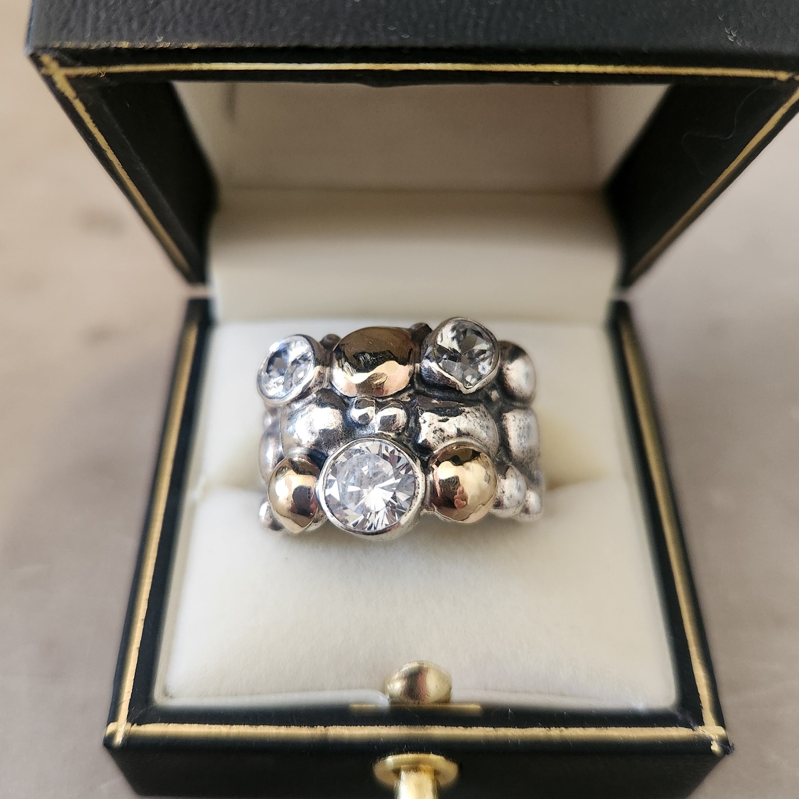 "Pia" Granite Ring with 9ct Gold Sterling Silver and Zirconia