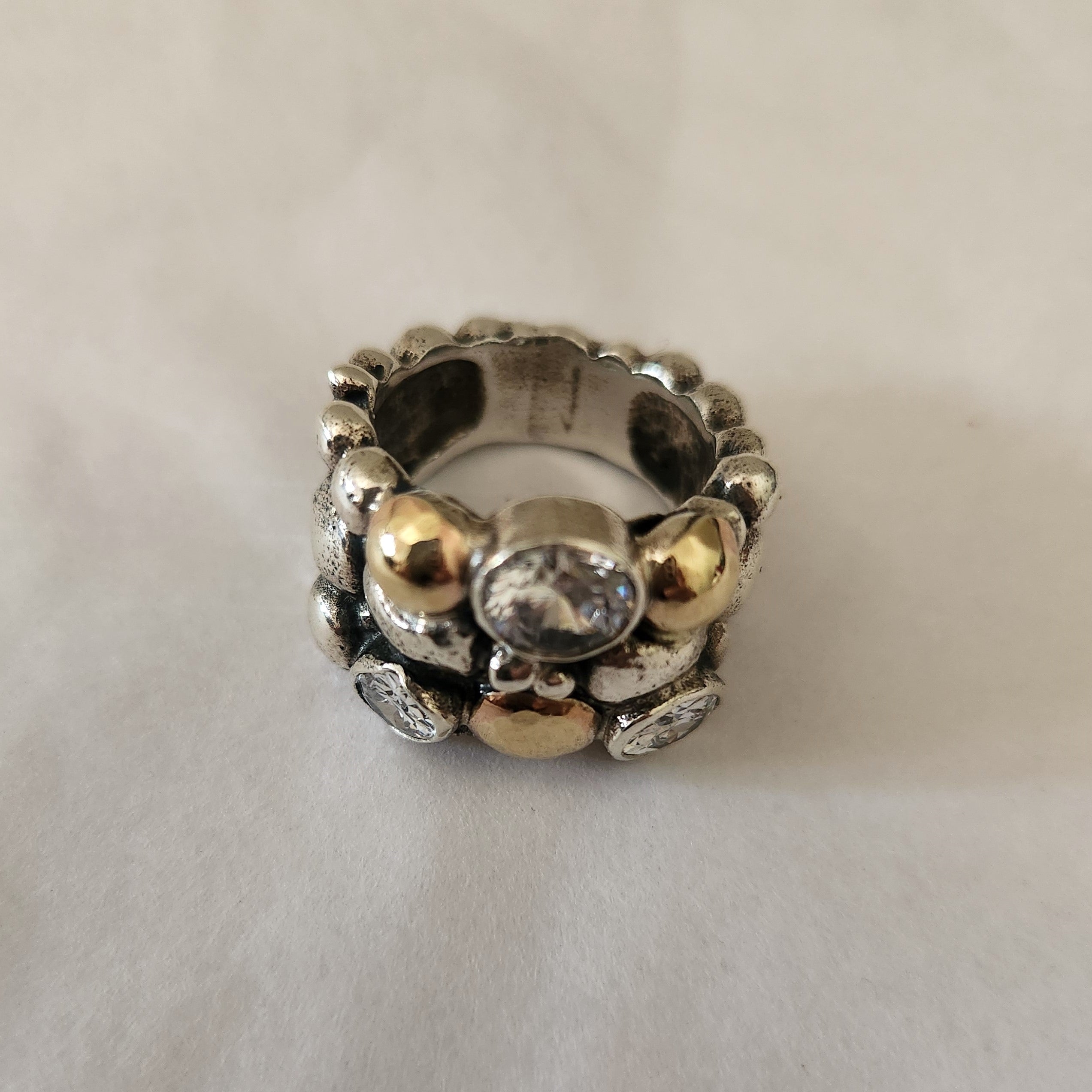 "Pia" Granite Ring with 9ct Gold Sterling Silver and Zirconia