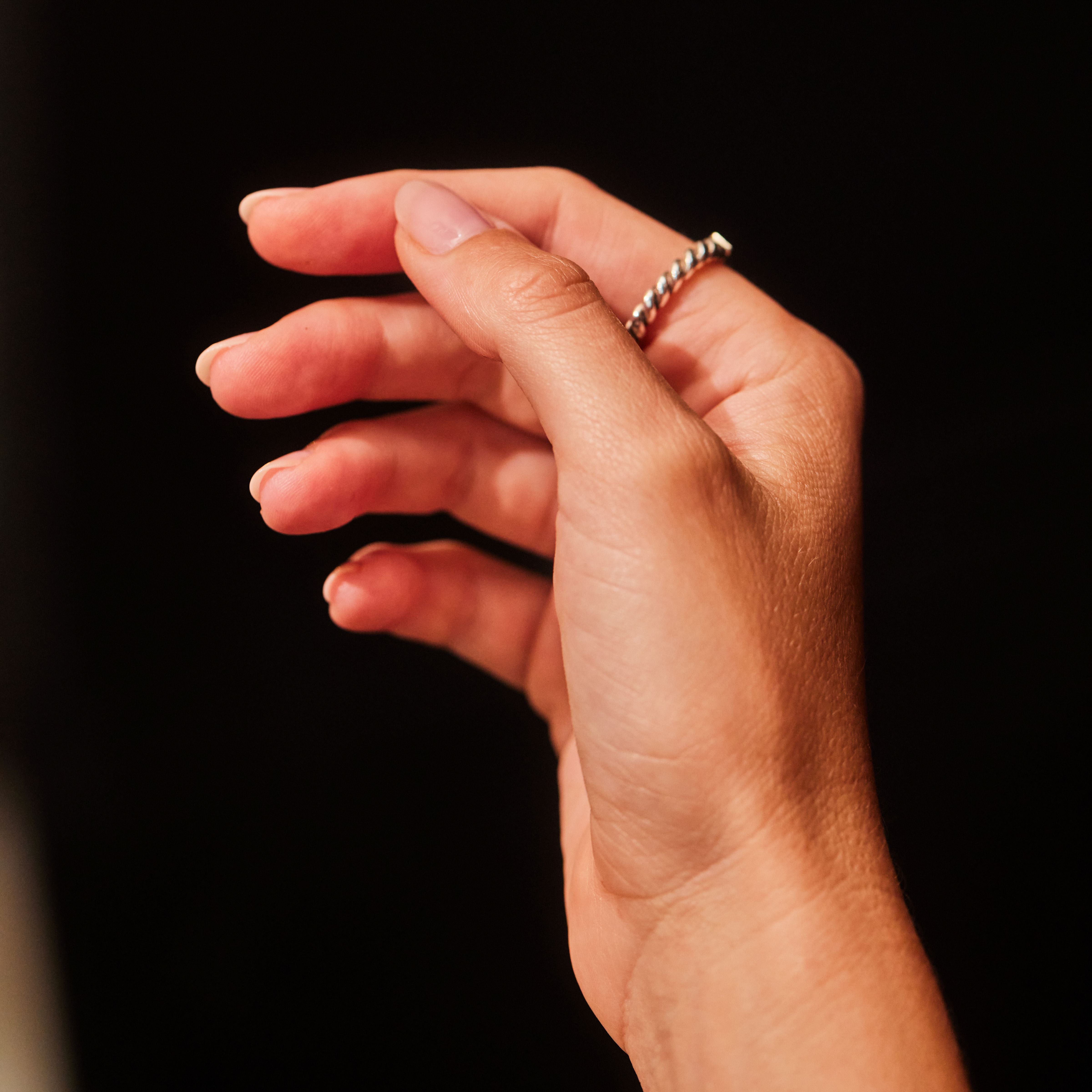 "Soleil" Sterling Silver Plaited Band with Textured Gold Centre and Zirconia Flanks.