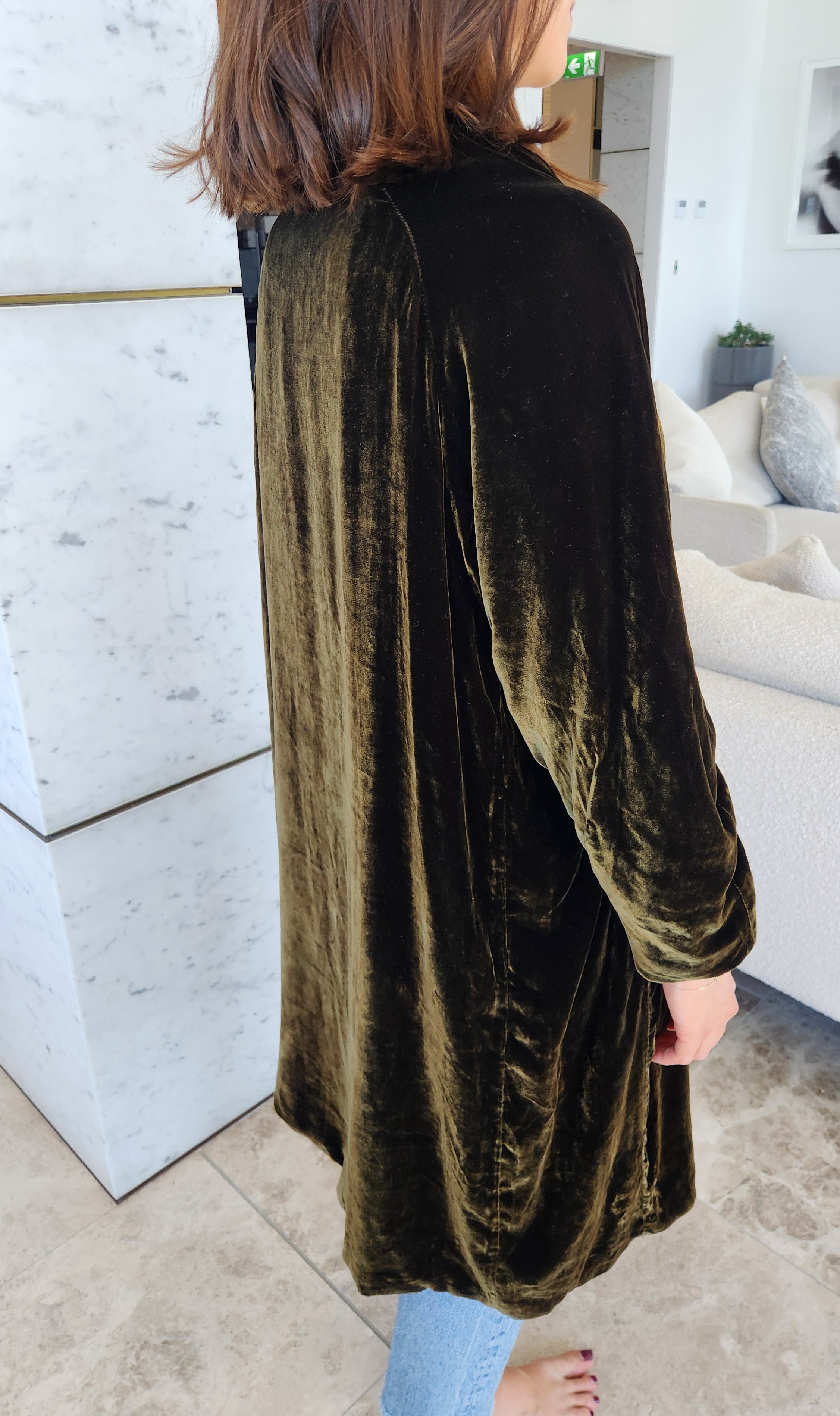 Claudia Silk Velvet Coat - Chocolate / Olive
