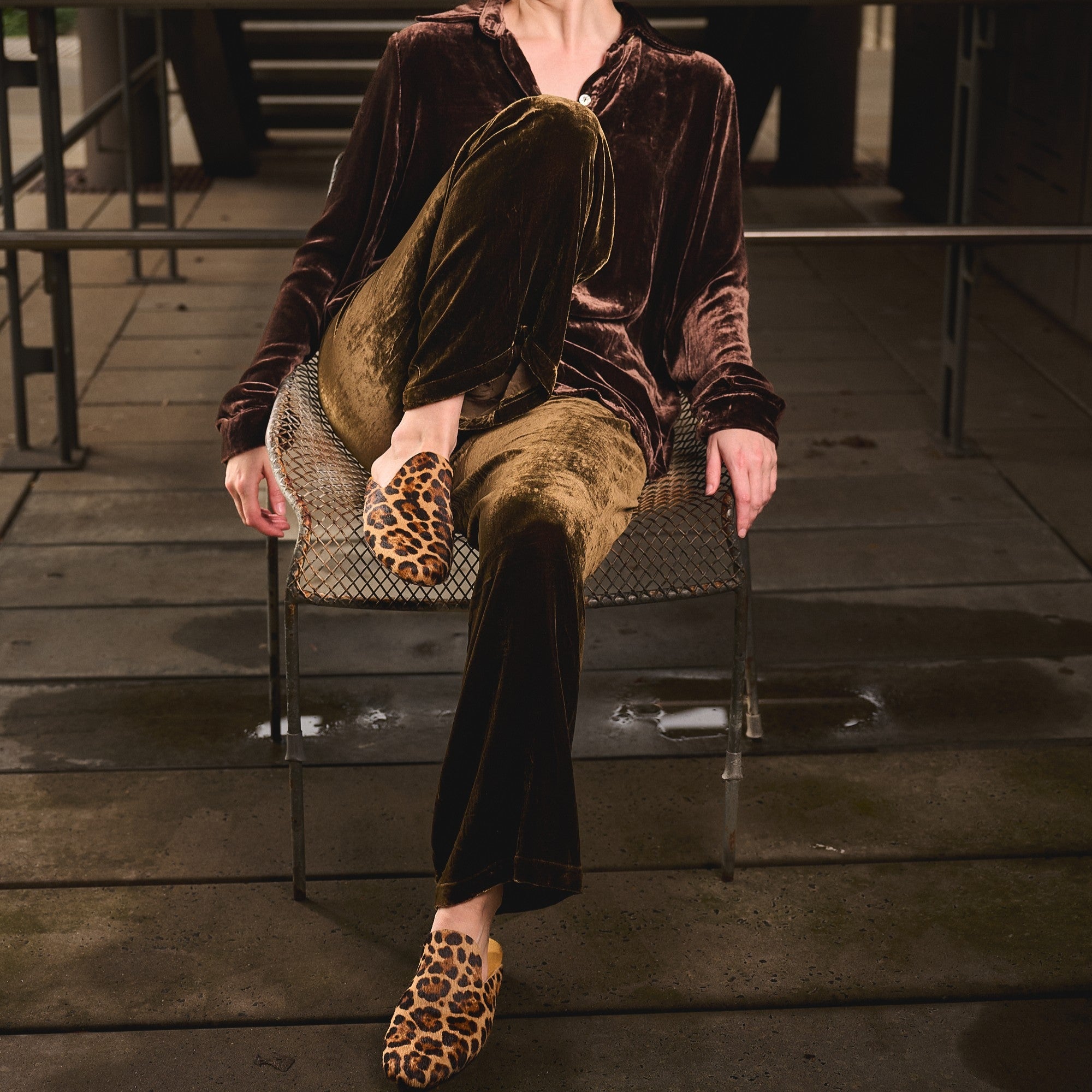 chocolate olive silk velvet pants