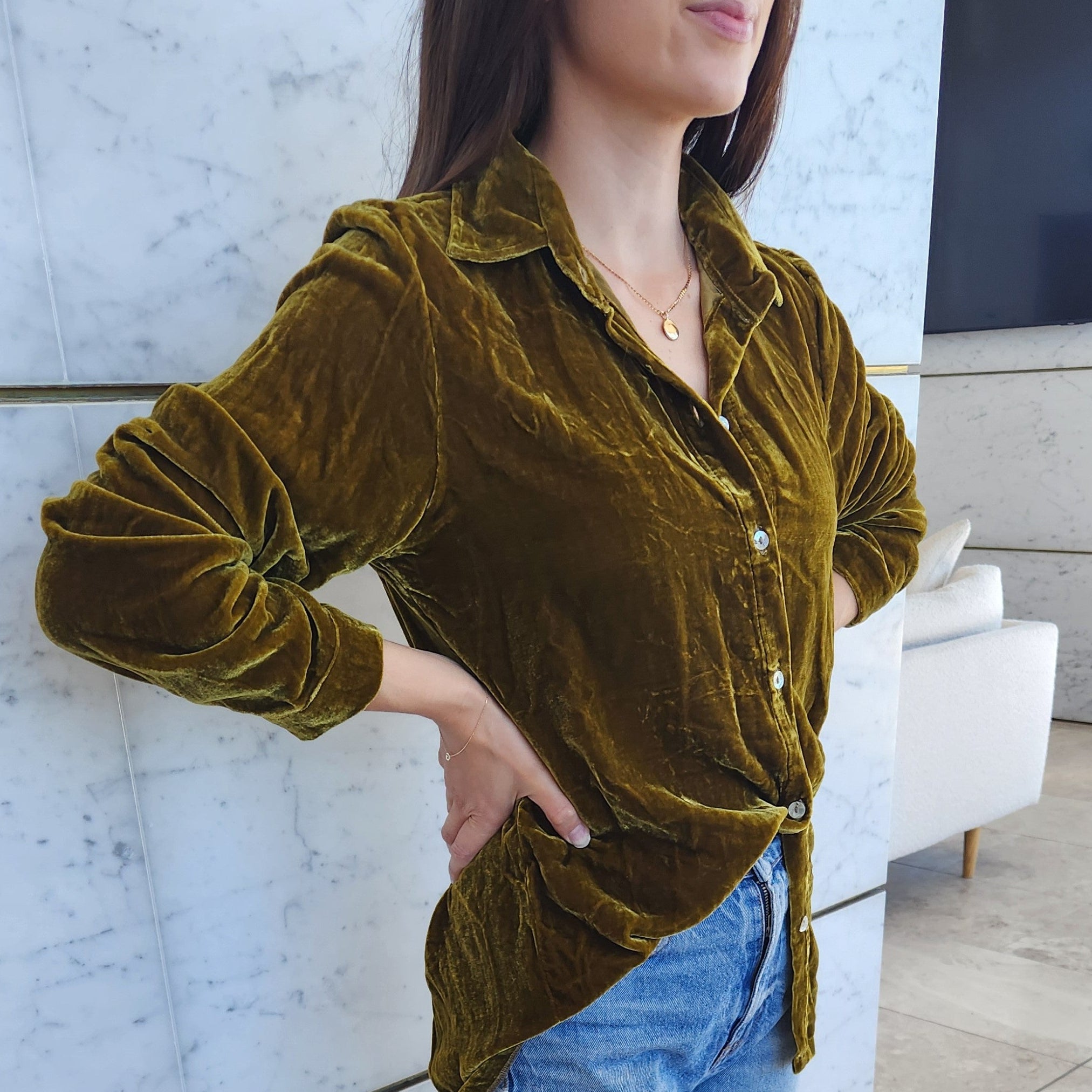 Fern Green Silk Velvet Shirt