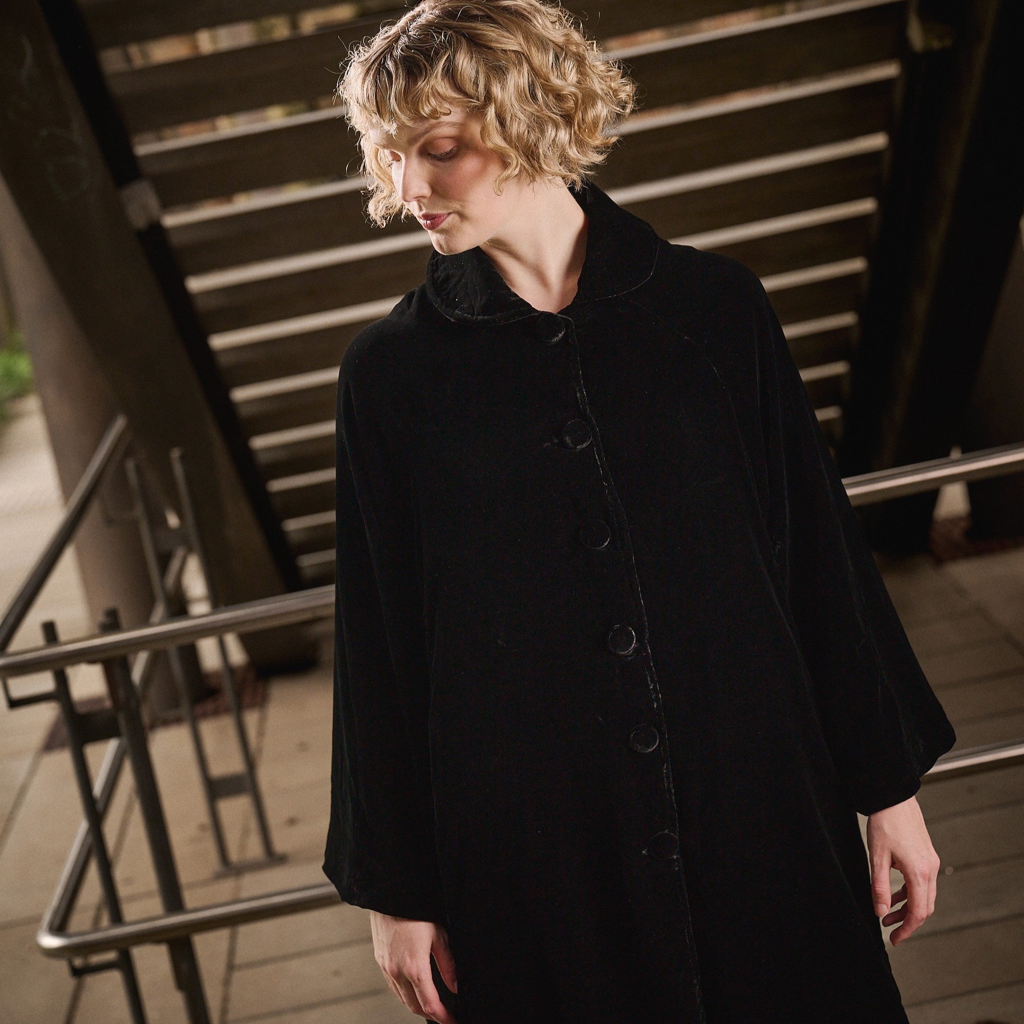 Claudia Silk Velvet Coat - Liquorice