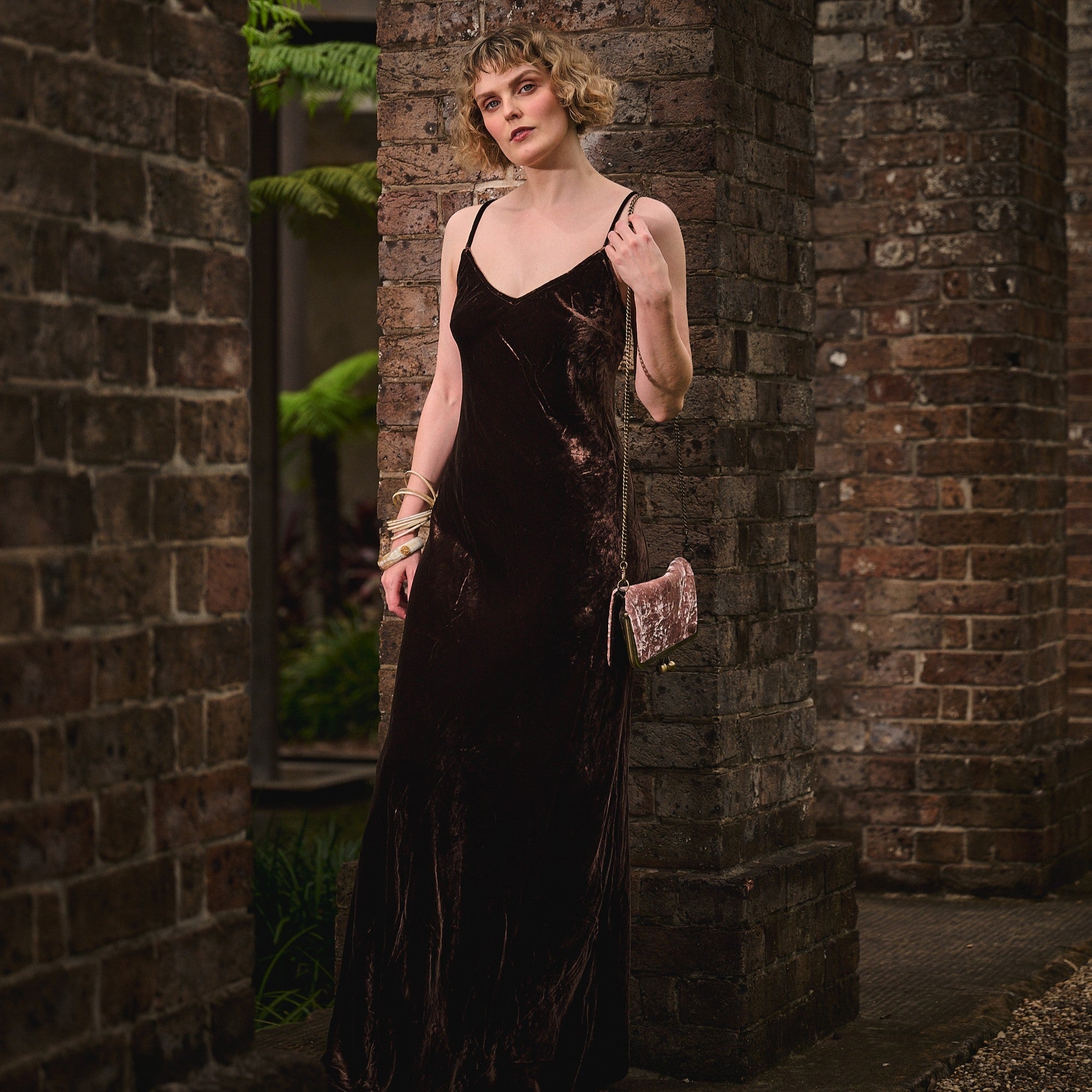Silk Velvet Slip Dress - Chocolate