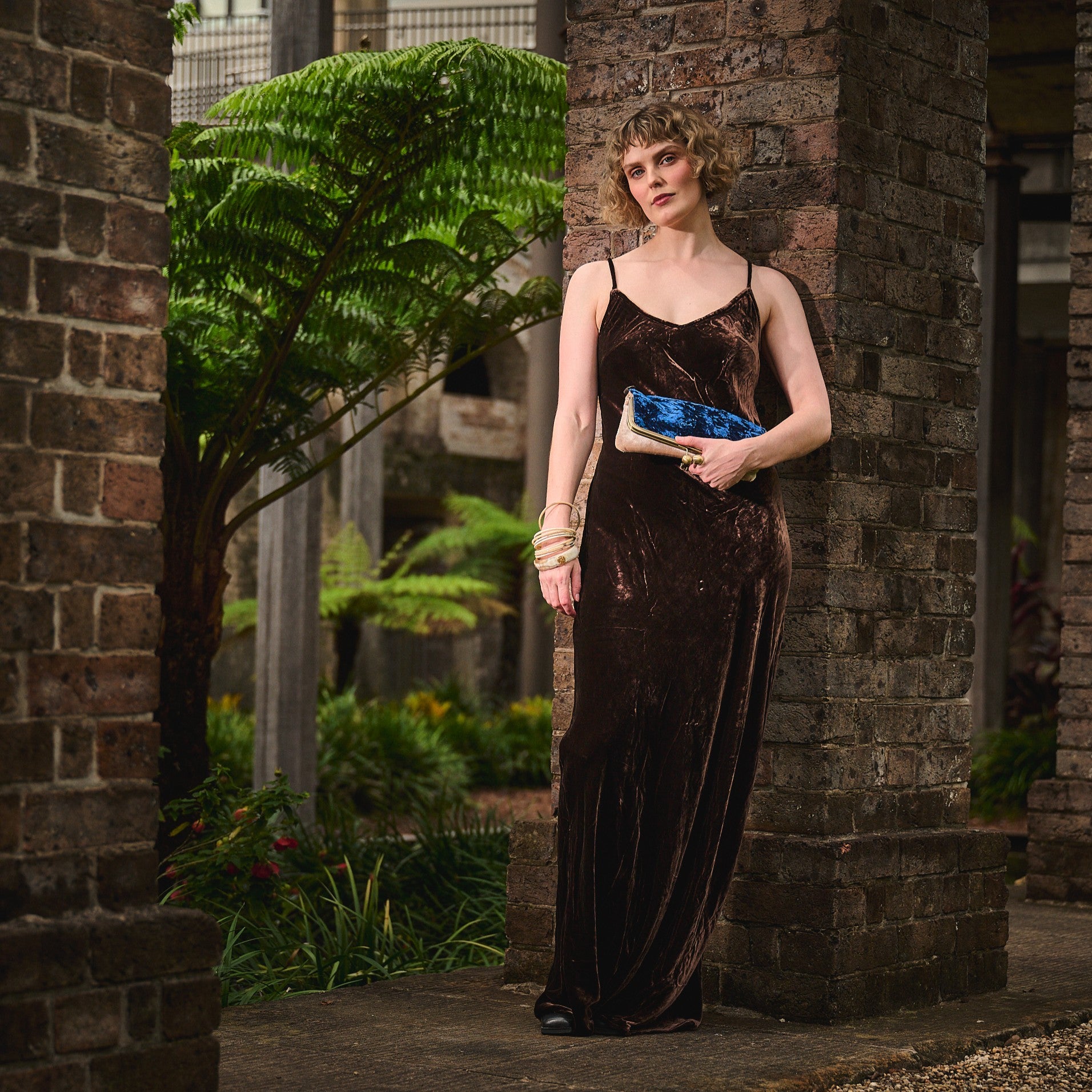 Silk Velvet Slip Dress - Chocolate