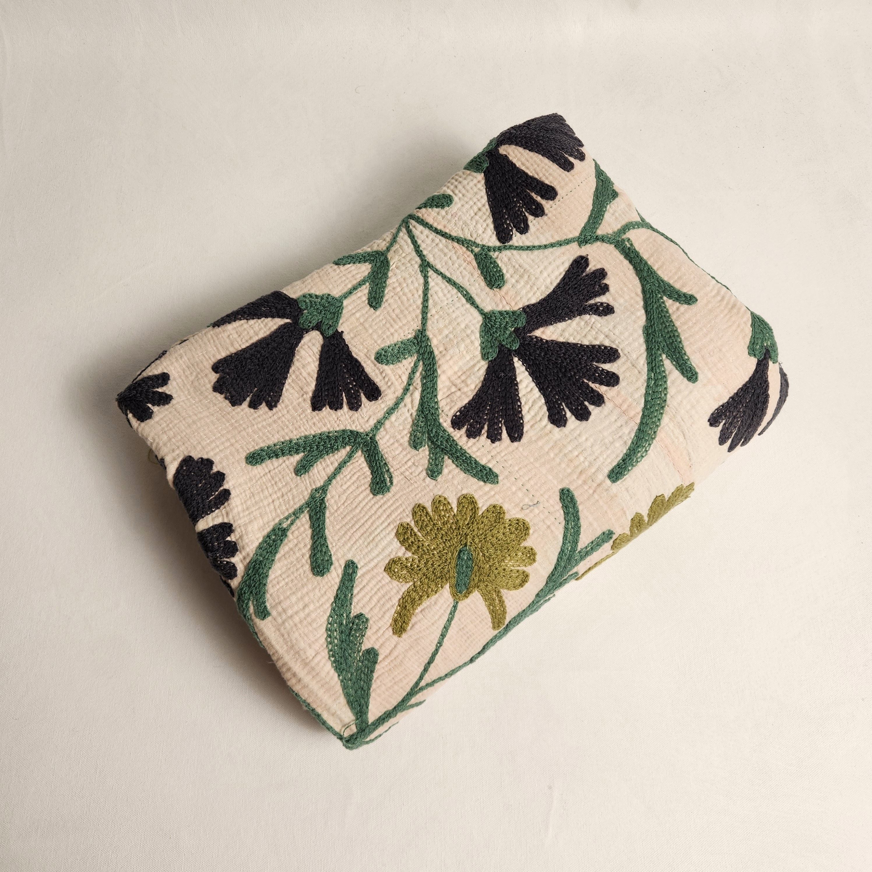 Vintage Suzani Kantha Throw - Navy, Olive, Teal
